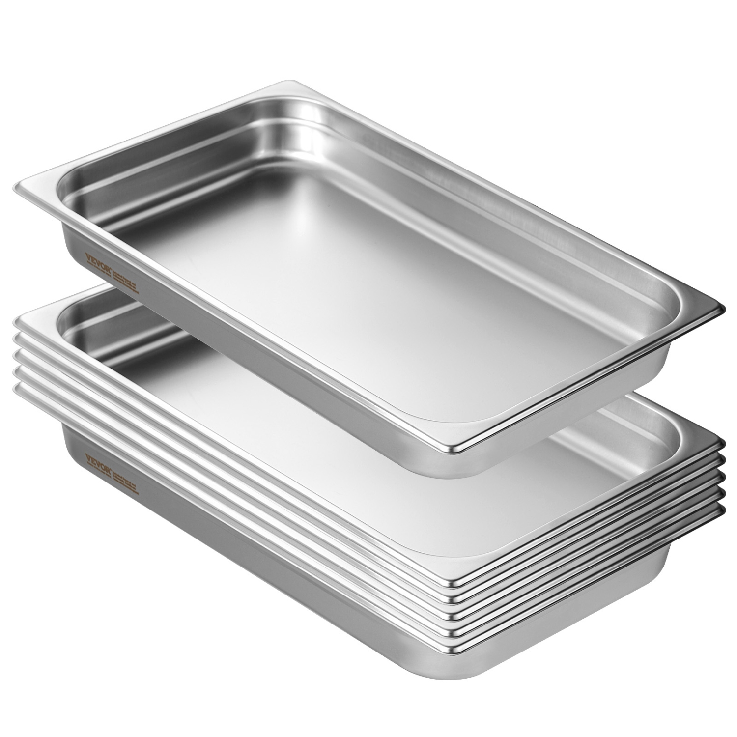 VEVOR 6 Pack Hotel Pans, Full Size Anti-Jam Steam Pan, 0.8mm Thick Stainless Steel Restaurant Steam Table Pan, 2.5-Inch Deep Commercial Table Pan,