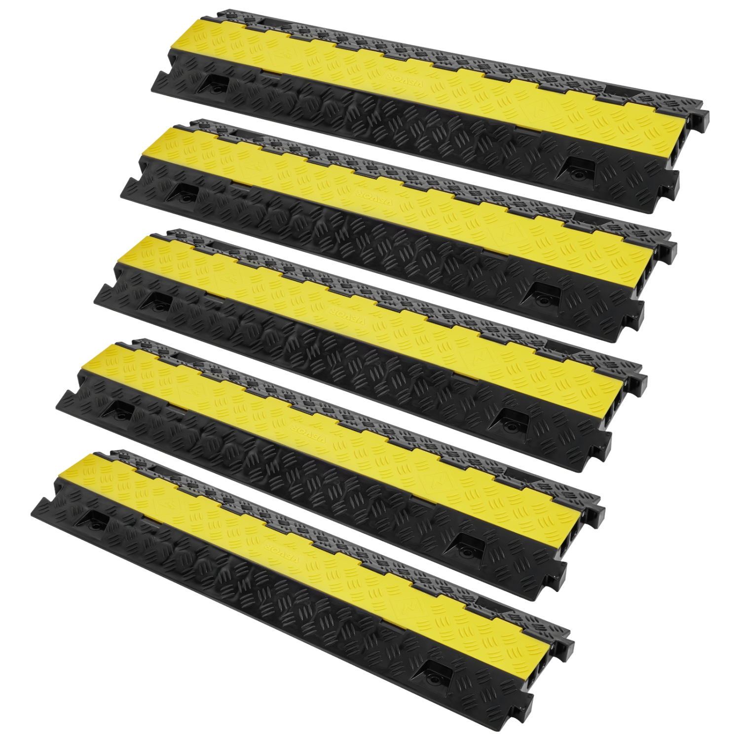 VEVOR 5 PCs Cable Protector Ramp, 2 Channel, 22000 lbs/axle Capacity Heavy Duty TPU Wire Cover Ramp Hose Protector Ramp Driveway, Traffic Speed Bump