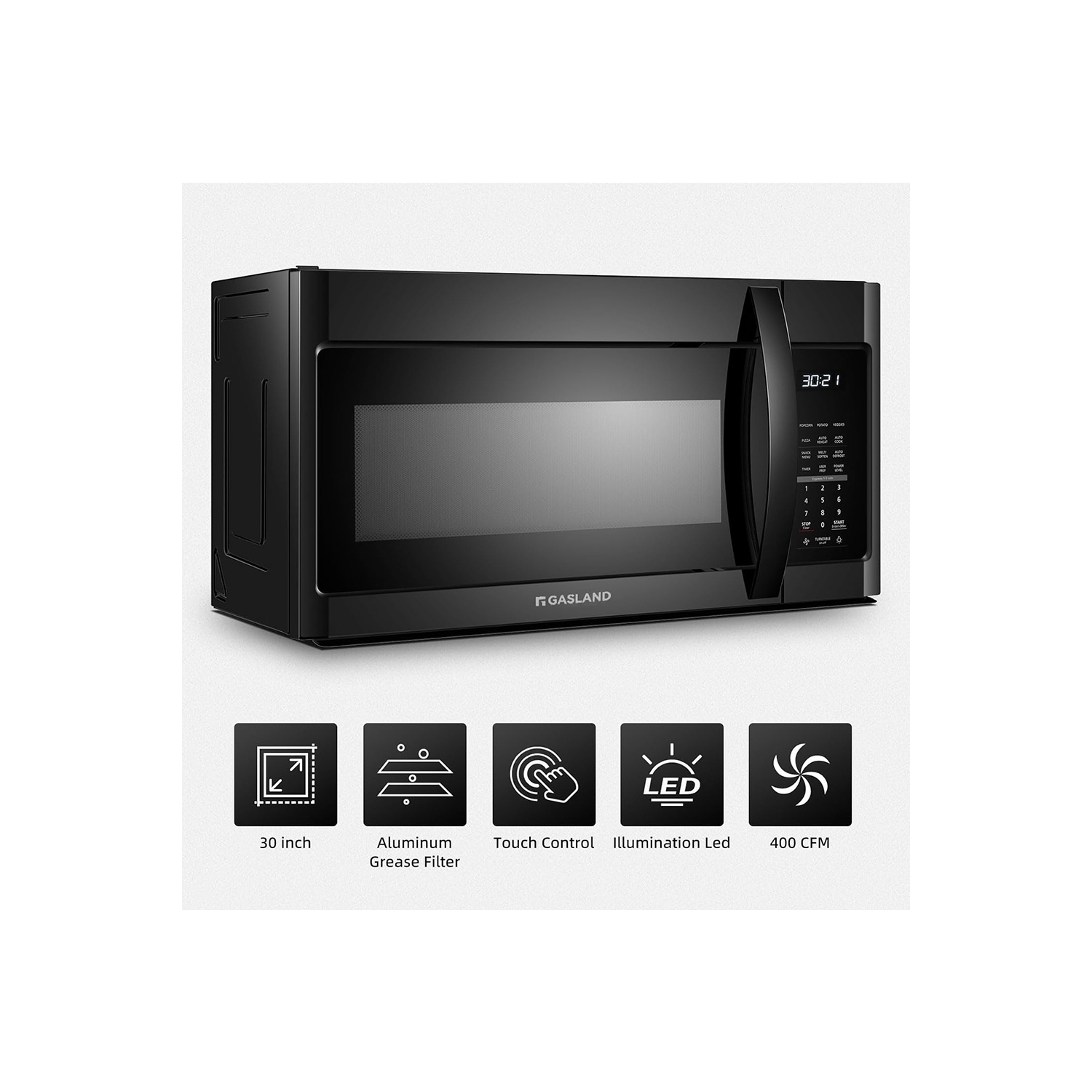 30 in. 1.9 cu. ft. Over-the-Range Microwave Oven 1000W in Stainless Steel, Black