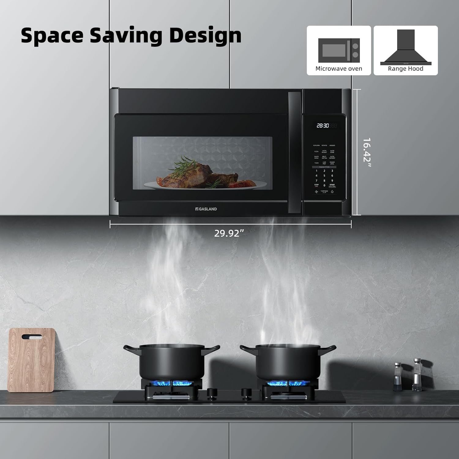 30 in. 1.9 cu. ft. Over-the-Range Microwave Oven 1000W in Stainless Steel, Black