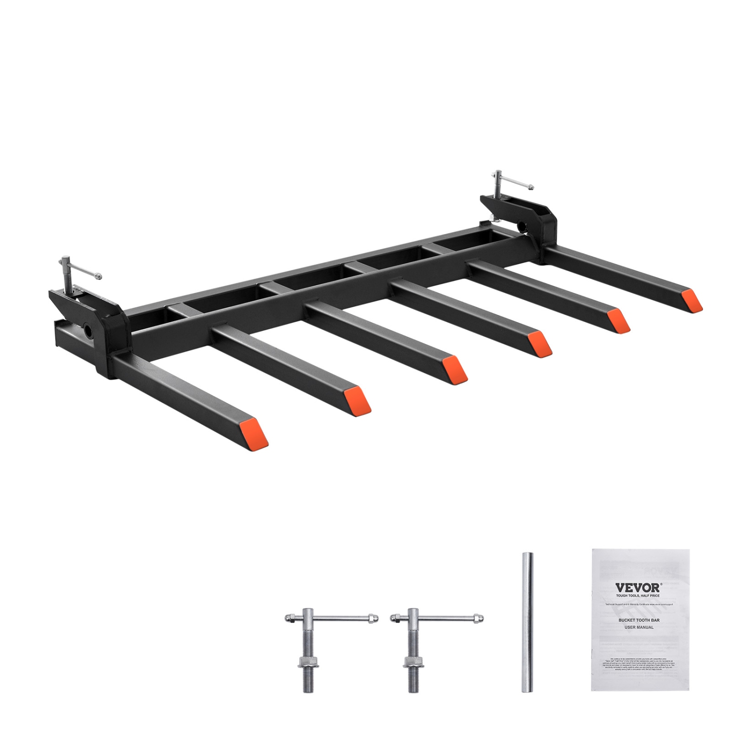 VEVOR 60" Clamp on Debris Forks to Bucket, 4560 lbs Capacity Clamp on Pallet Forks Bucket, Fit for Loader Bucket Skidsteer Tractor to Clean up Fallen