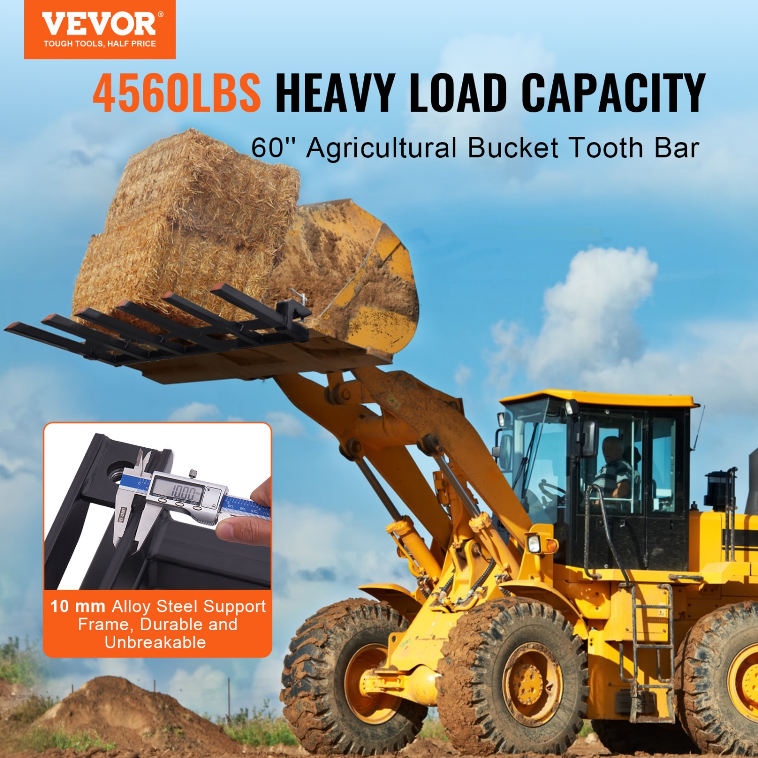 VEVOR 60" Clamp on Debris Forks to Bucket, 4560 lbs Capacity Clamp on Pallet Forks Bucket, Fit for Loader Bucket Skidsteer Tractor to Clean up Fallen