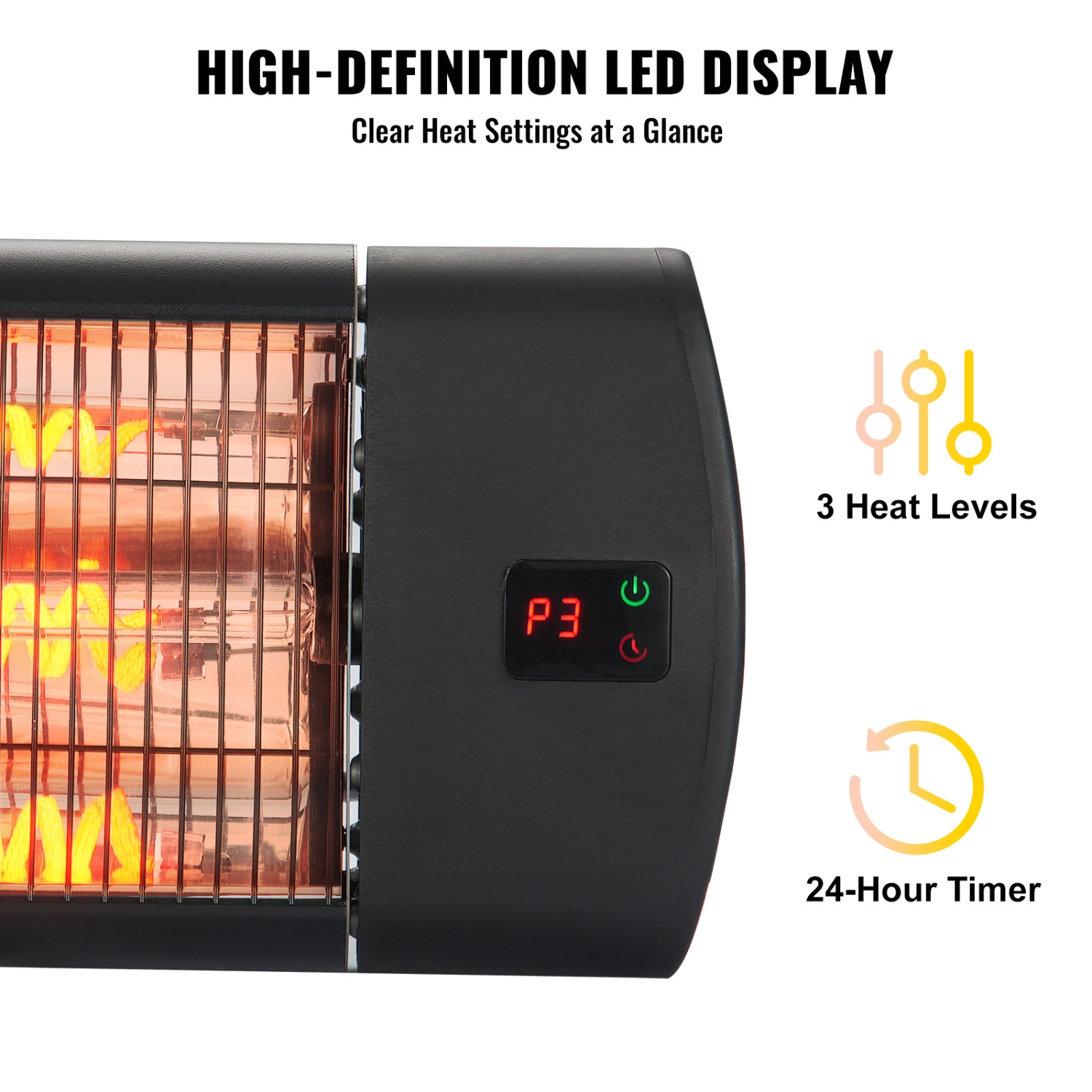 VEVOR 1500W Infrared Remote Control Electric Space Heater,LED Screen Patio w/ 3 Speeds & Timer,Outdoor/Outdoor for Porch,Dining Room,Studio,with