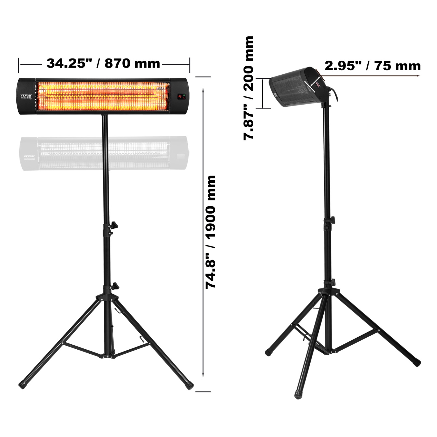 VEVOR 1500W Infrared Remote Control Electric Space Heater,LED Screen Patio w/ 3 Speeds & Timer,Outdoor/Outdoor for Porch,Dining Room,Studio,with