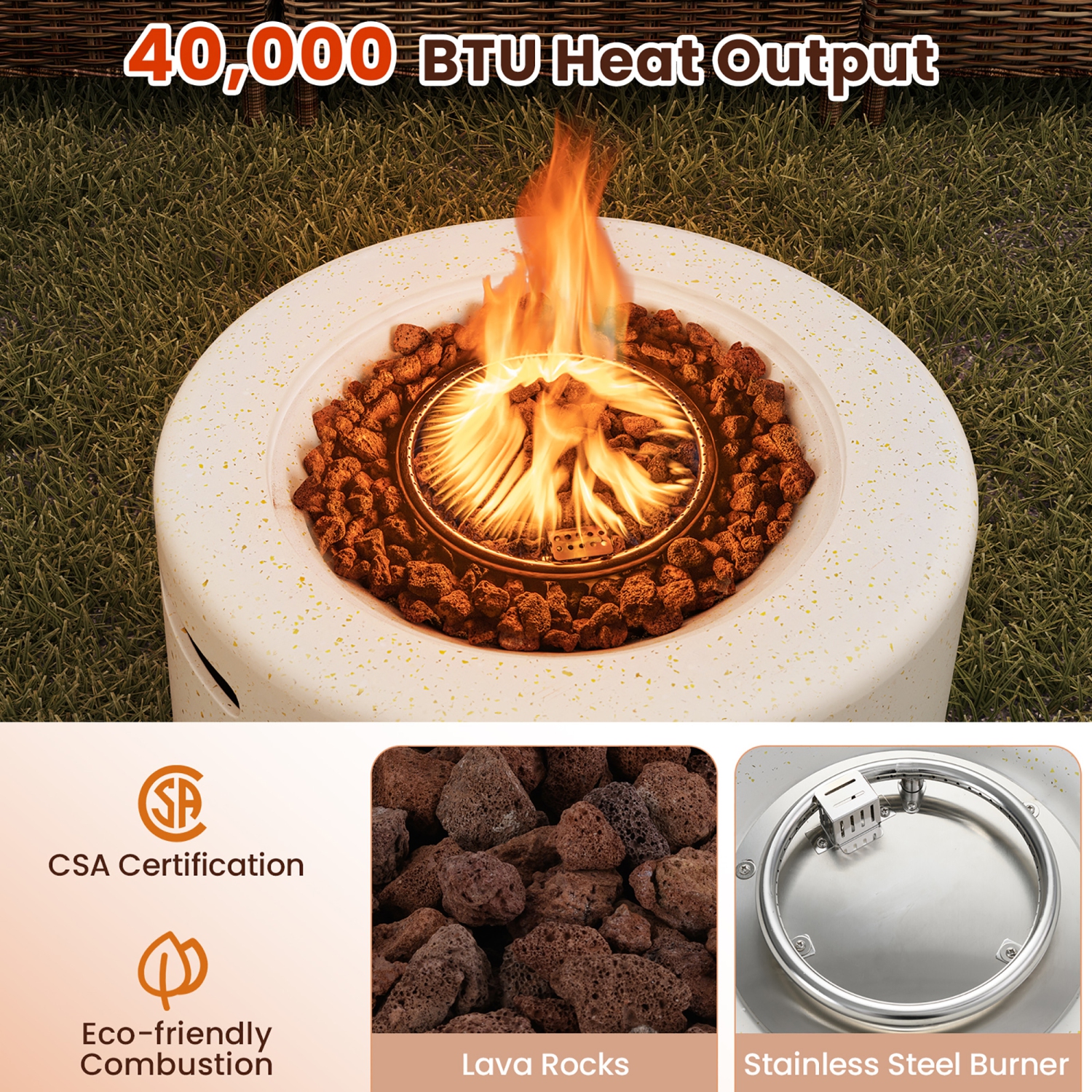 Gymax 40,000 BTU Outdoor Fire Pit Table Set w/ Tank Holder Stainless Steel Burner