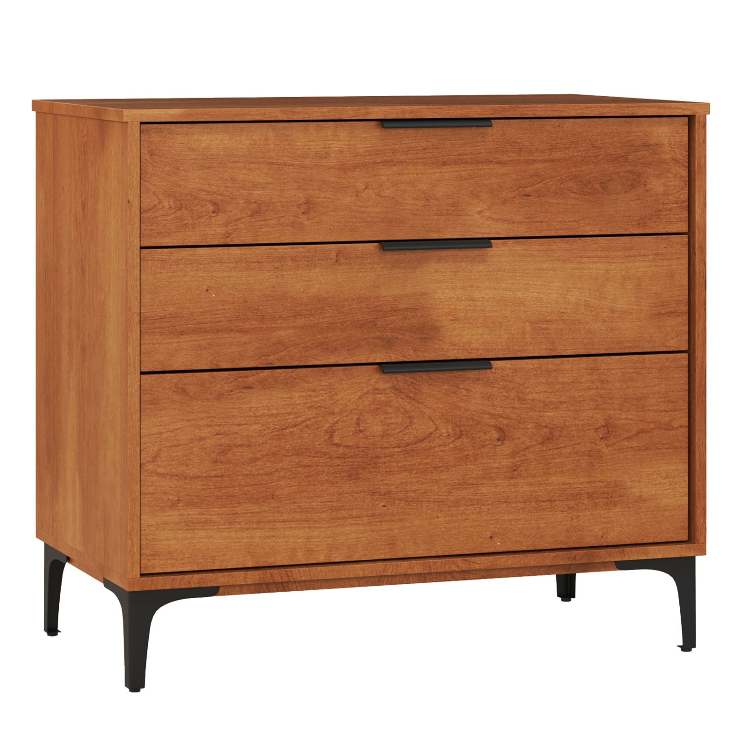 Gymax 3-Drawer Dresser w/ Metal Support Legs & Anti-tipping Kit for Bedroom Cherry