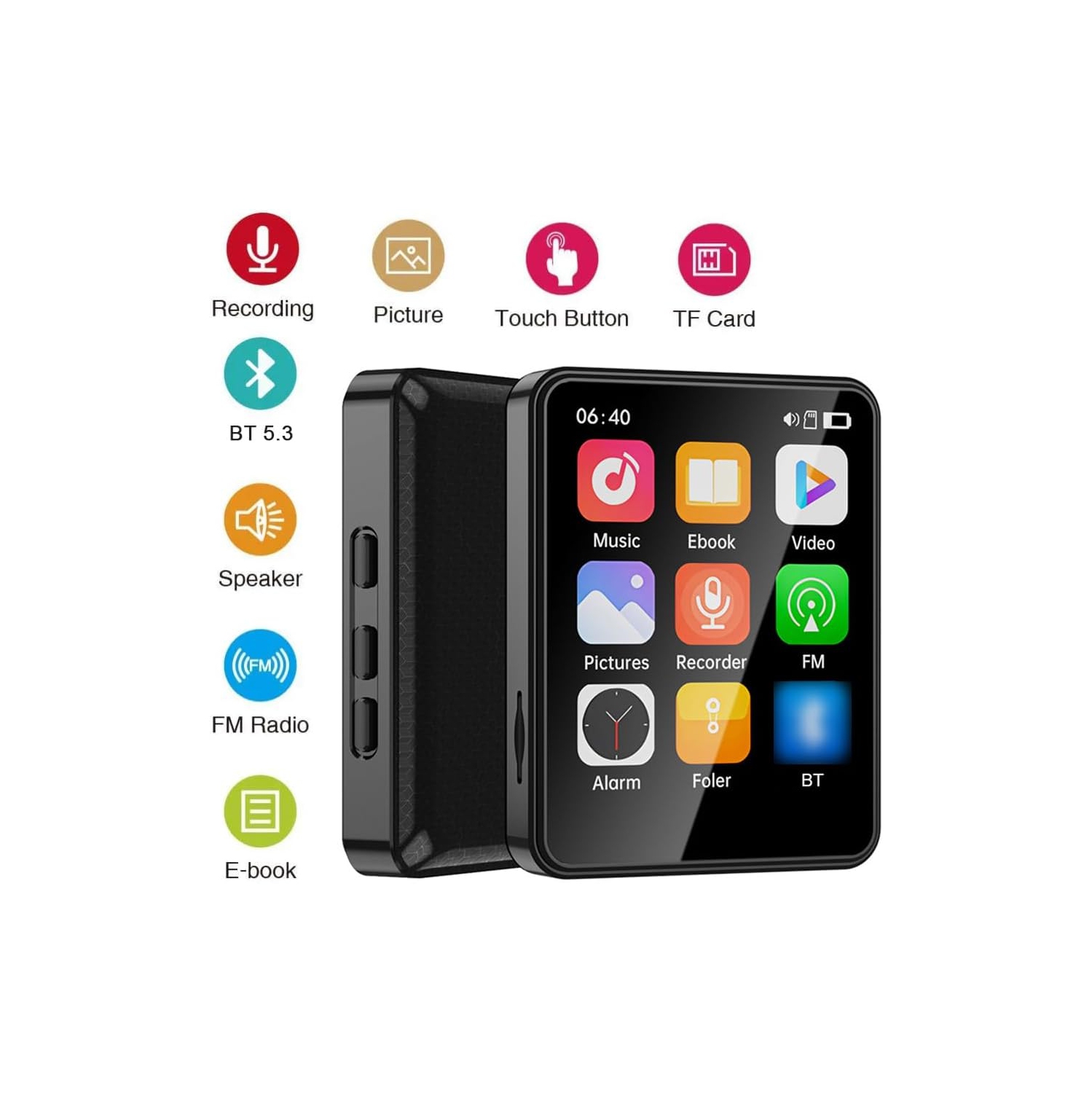 2.4" Touchscreen MP3/MP4 Player with 8GB Card – Bluetooth 5.0, Built-in Speaker, E-book Reader