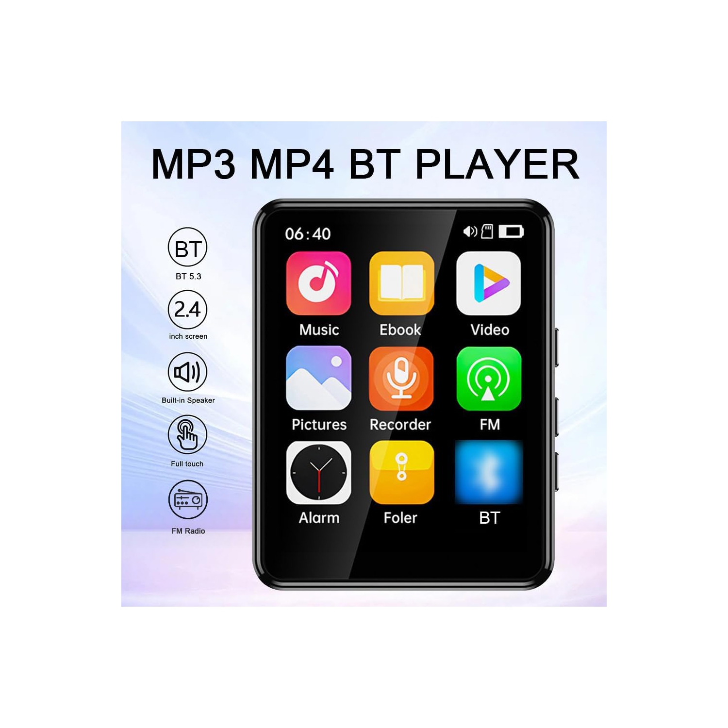 2.4" Touchscreen MP3/MP4 Player with 8GB Card – Bluetooth 5.0, Built-in Speaker, E-book Reader