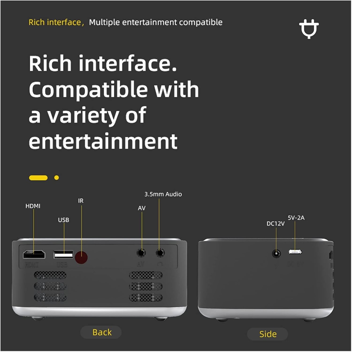 Projecteur vidéo HD intégrale 1080p, mini projecteur portatif avec télécommande, projecteur intelligent pour cinéma maison films d'extérieur
