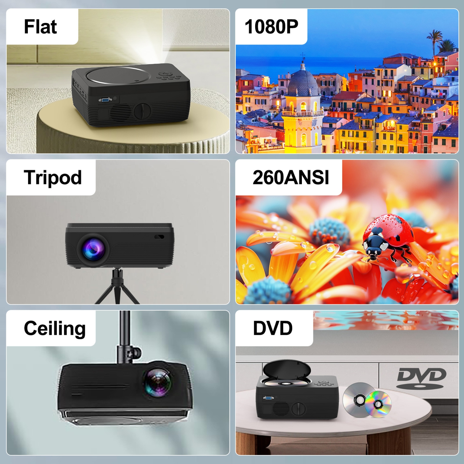 Projector for home dormitory living room bedroom wall projection ultra-clear 4k 1080P