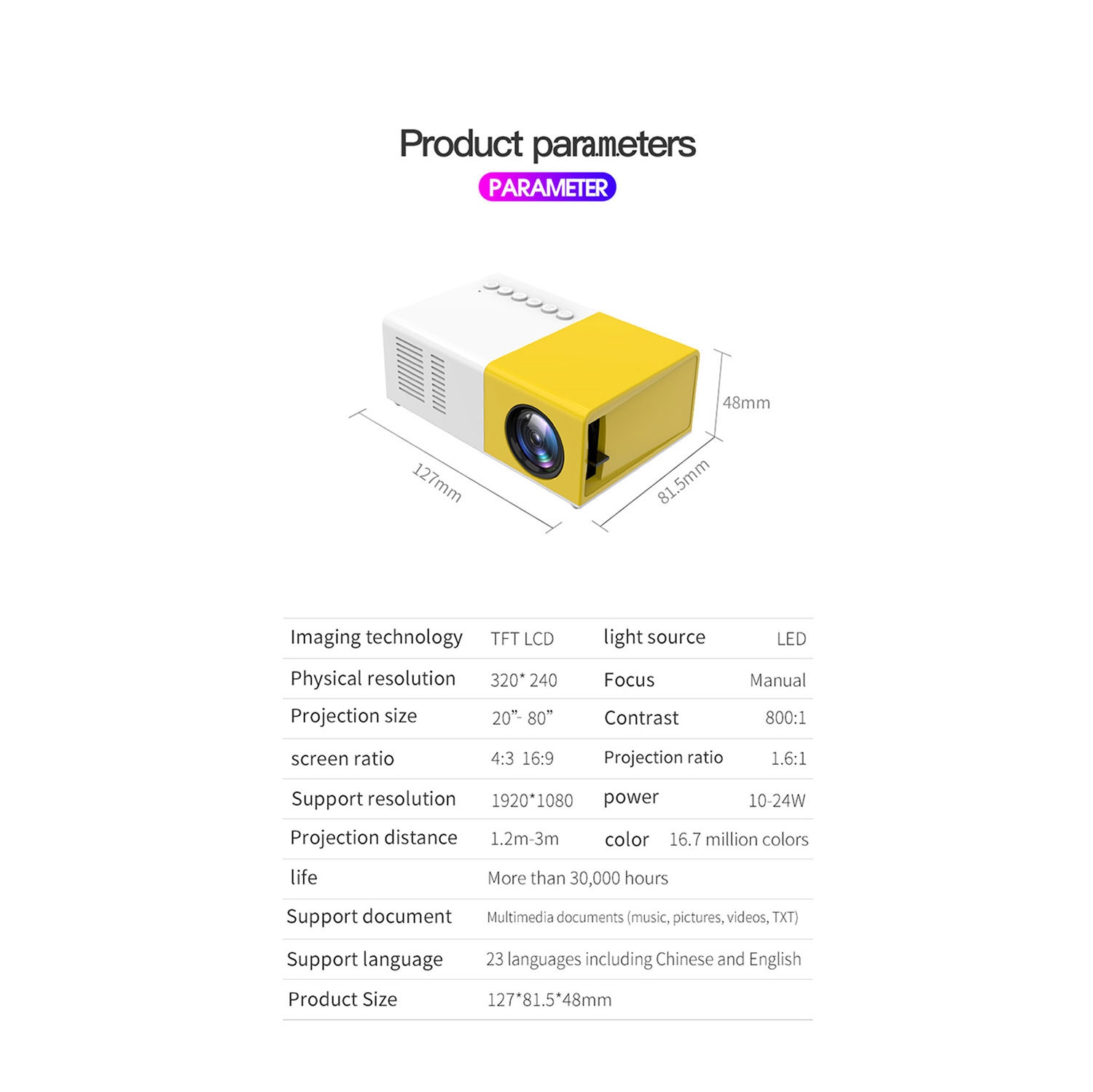 Portable projector tripod with stand foldable children's entertainment home projector