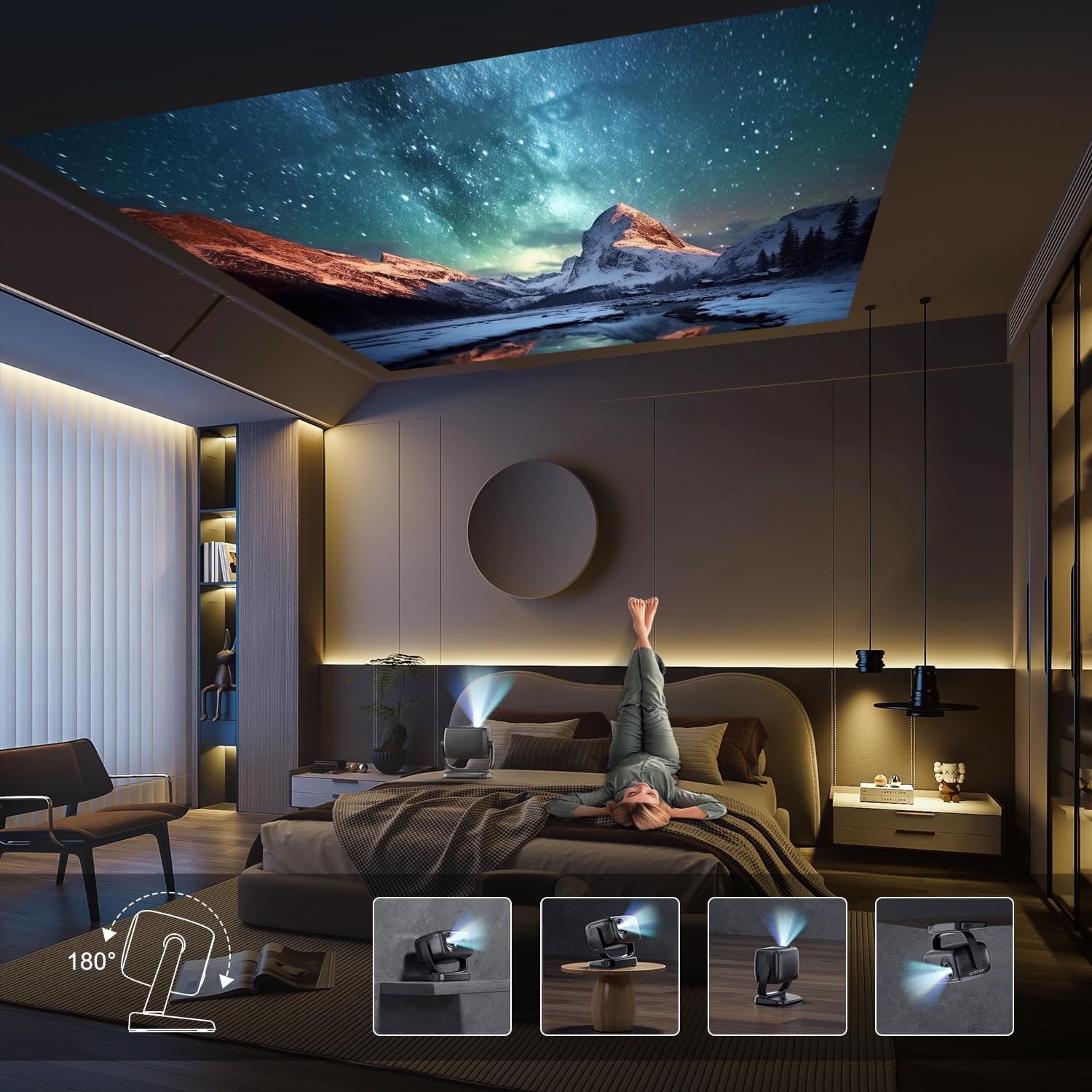 Projecteur intelligent 4K avec Wi-Fi 5G et Bluetooth 5,2, projecteur portatif ANSI 600, projecteur de cinéma extérieur 1080p.