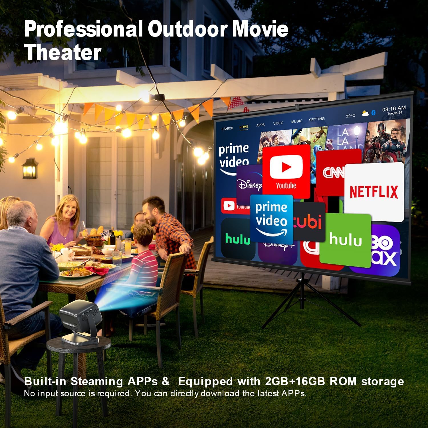 Projecteur intelligent 4K avec Wi-Fi 5G et Bluetooth 5,2, projecteur portatif ANSI 600, projecteur de cinéma extérieur 1080p.