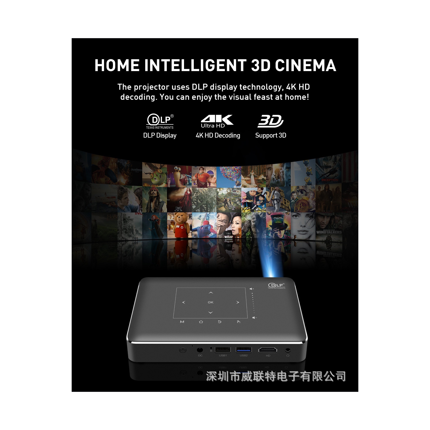 Full HD Mini Projector 4K with WIFI Bluetooth for iPhone Android Handheld Devices