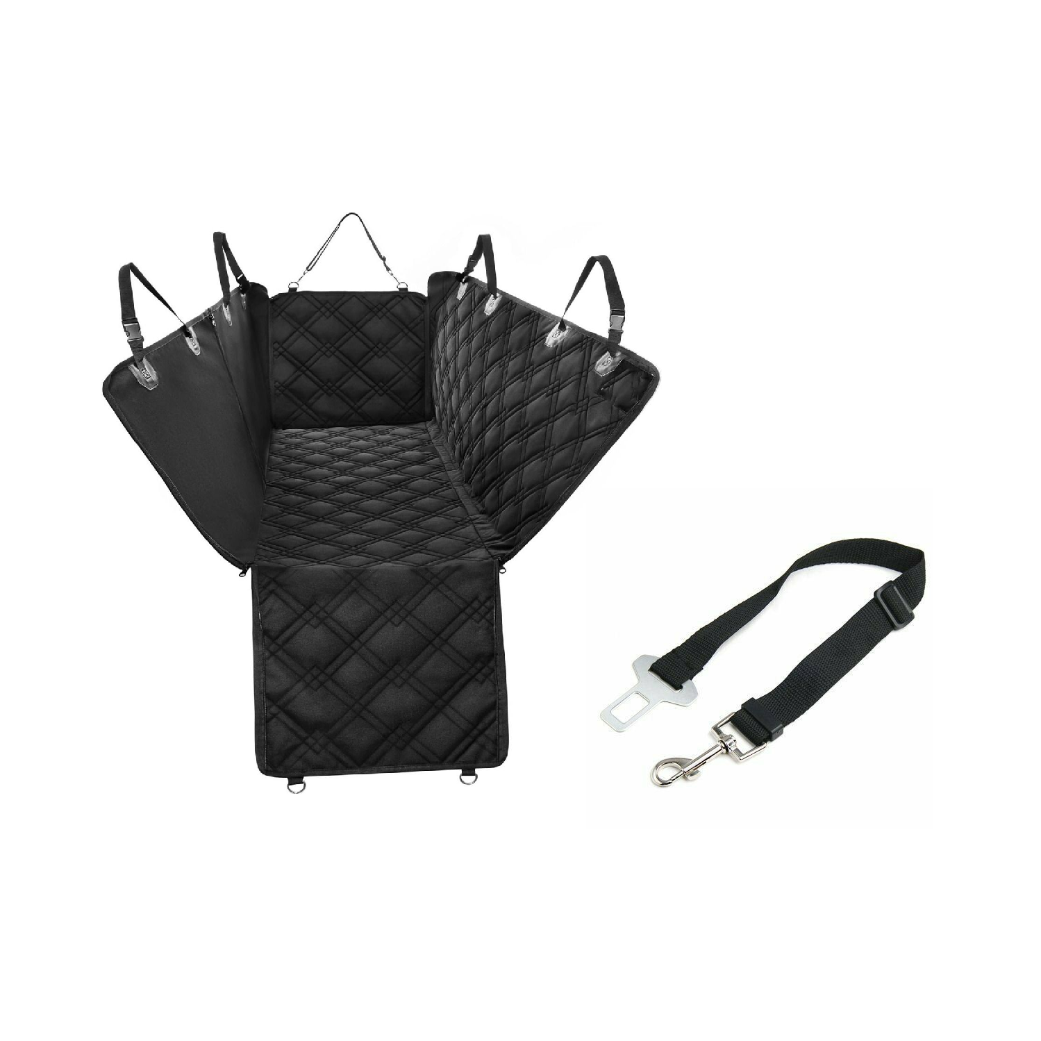 Dog car Seat Covers of Back Seat Cars/Trucks/SUV-Universal Size Waterproof,Hammock Style,Side Flaps, Non-Slip With one Dog car Seat Belt