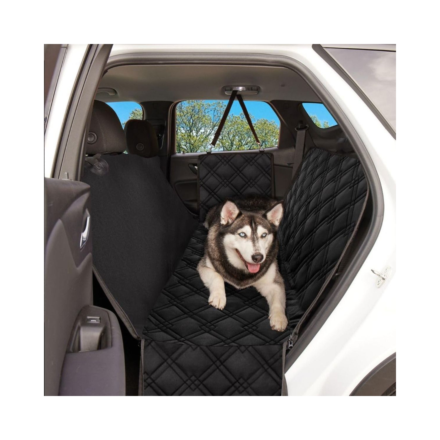 Dog car Seat Covers of Back Seat Cars/Trucks/SUV-Universal Size Waterproof,Hammock Style,Side Flaps, Non-Slip With one Dog car Seat Belt