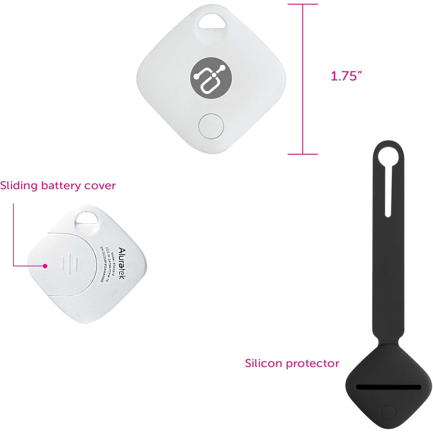 Aluratek Bluetooth Smart Home Accessory Track Tag Tracker, Compatible with Apple Find My, Attachment Locator for Lost Keys, Bag, Wallet, Luggage,