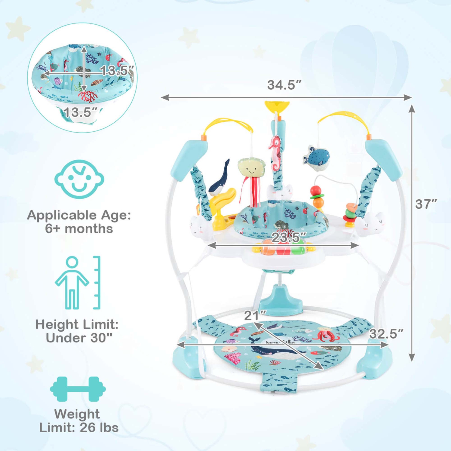 Siège sauteur stationnaire pour bébé avec repose-pieds amovible de Costway Baby