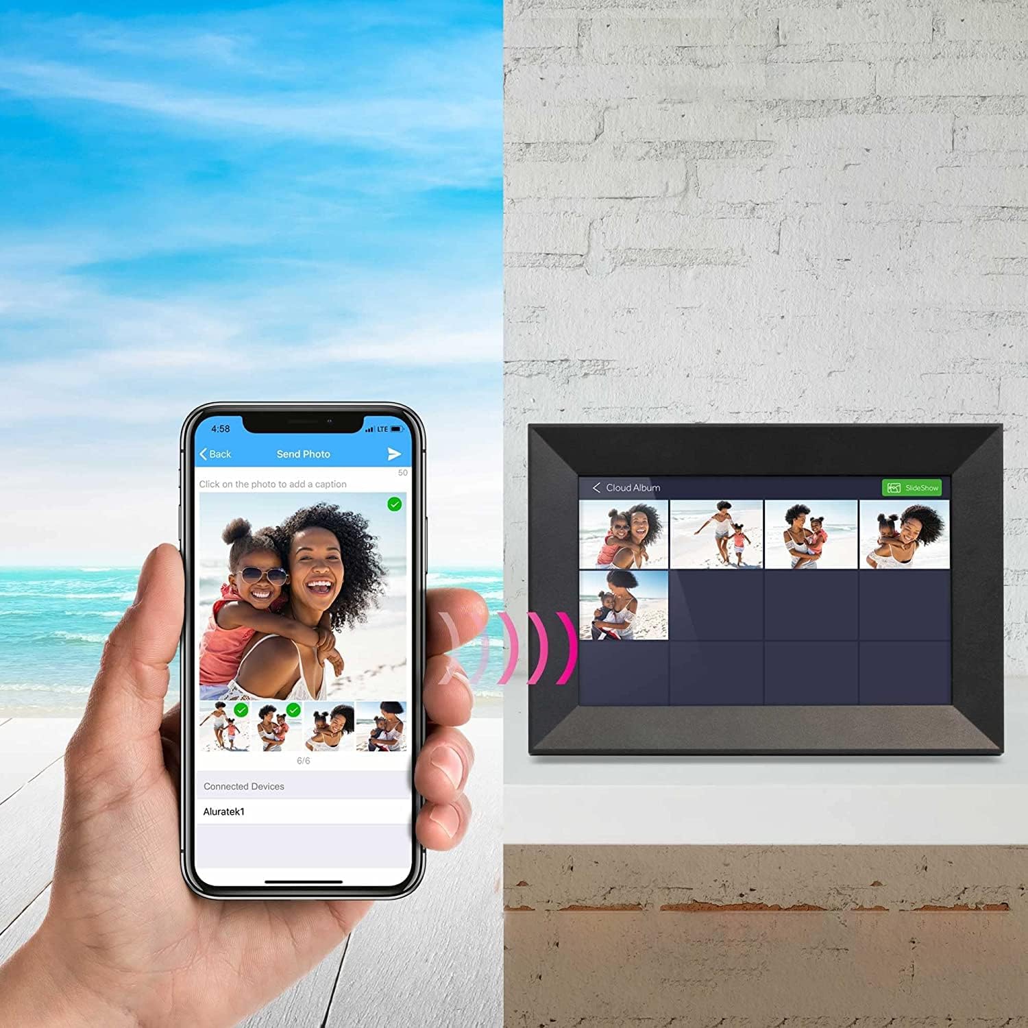 Aluratek 10"" WiFi Digital Photo Frame with Touchscreen IPS LCD Display and 8GB Built-in Memory, ASHDPWM10S