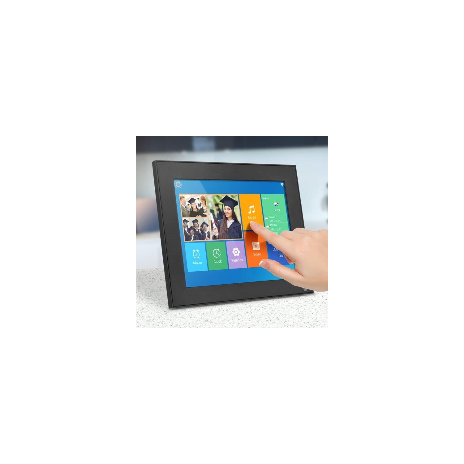 Cadre photo numérique LCD à écran tactile Wi-Fi IPS de 9 po d'Aluratek avec capteur de mouvement et mémoire 16 Go intégrée, configuration