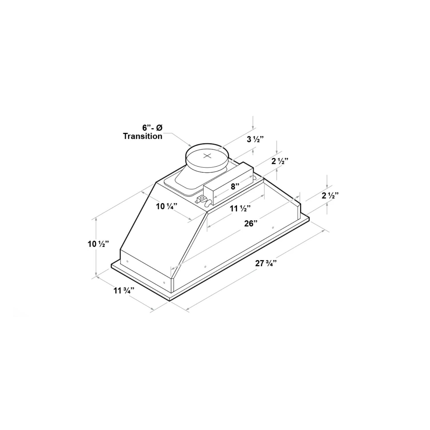 Hotte de cuisinière encastrée 27&nbsp;po 600 pi3/min Victory – T1-27