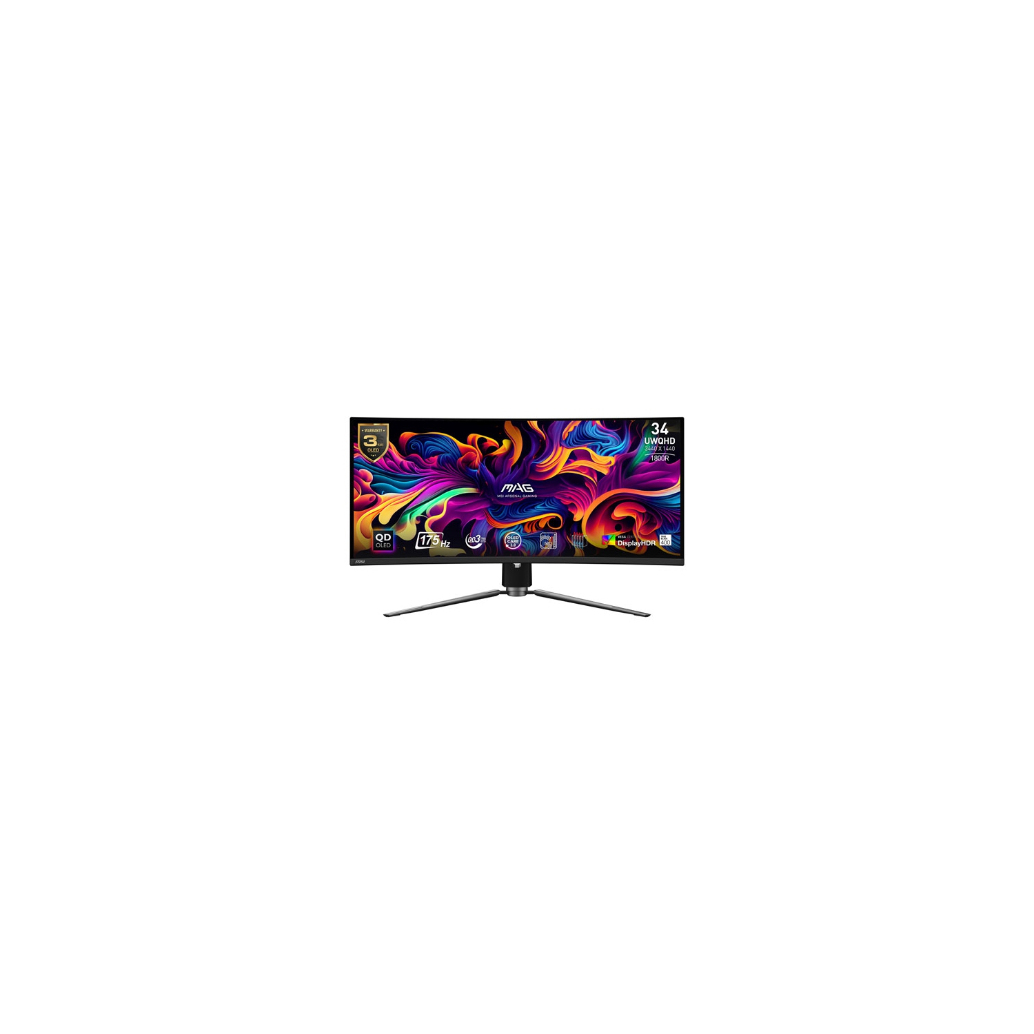 MSI 34" WQHD 175Hz 0.03ms GTG Curved QD-OLED Gaming Monitor (MAG 341CQP QD-OLED) - Black