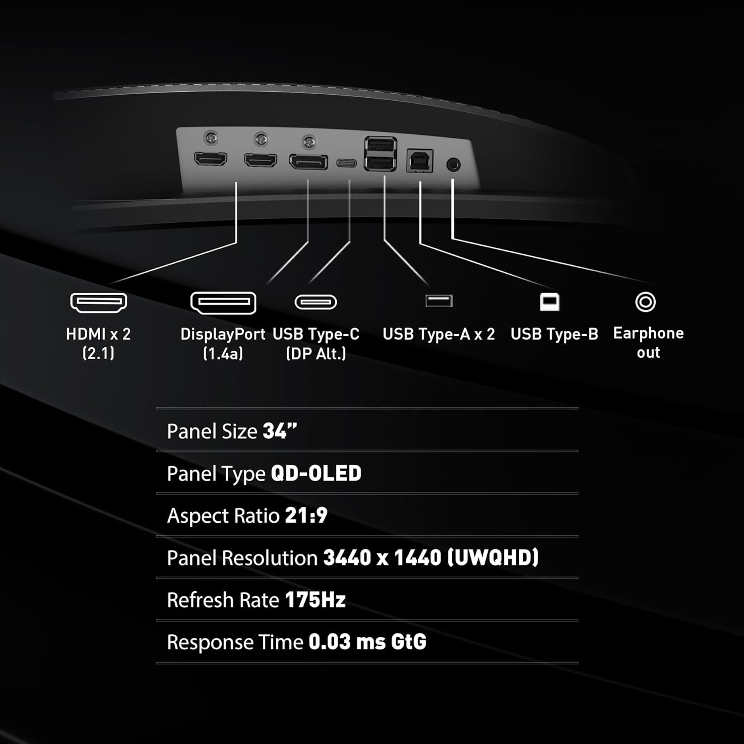 MSI 34" WQHD 175Hz 0.03ms GTG Curved QD-OLED Gaming Monitor - Black