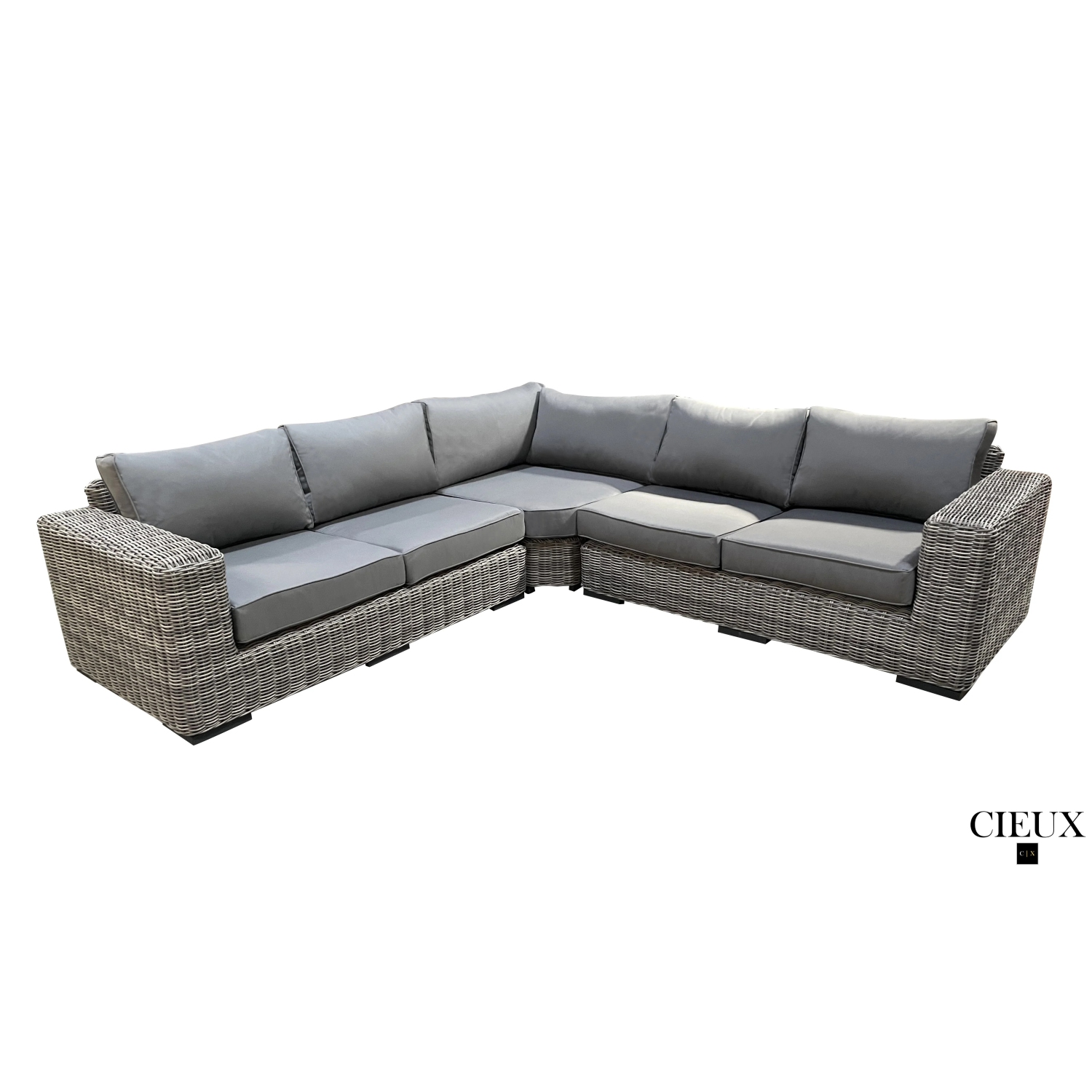 CIEUX Champagne Outdoor Patio Wicker Corner Sectional Sofa in Grey with Sunbrella Cushions
