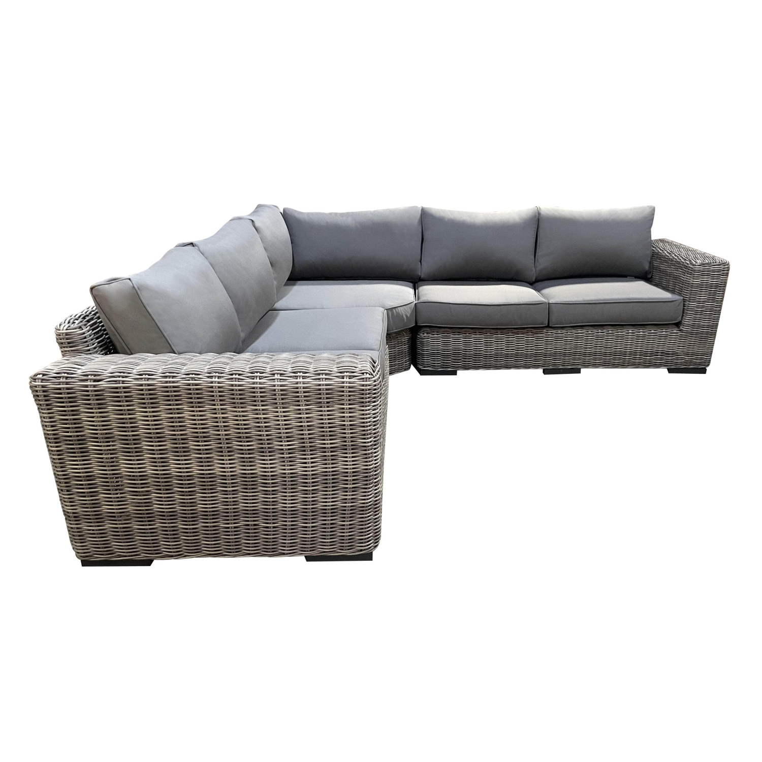 CIEUX Champagne Outdoor Patio Wicker Corner Sectional Sofa in Grey with Sunbrella Cushions