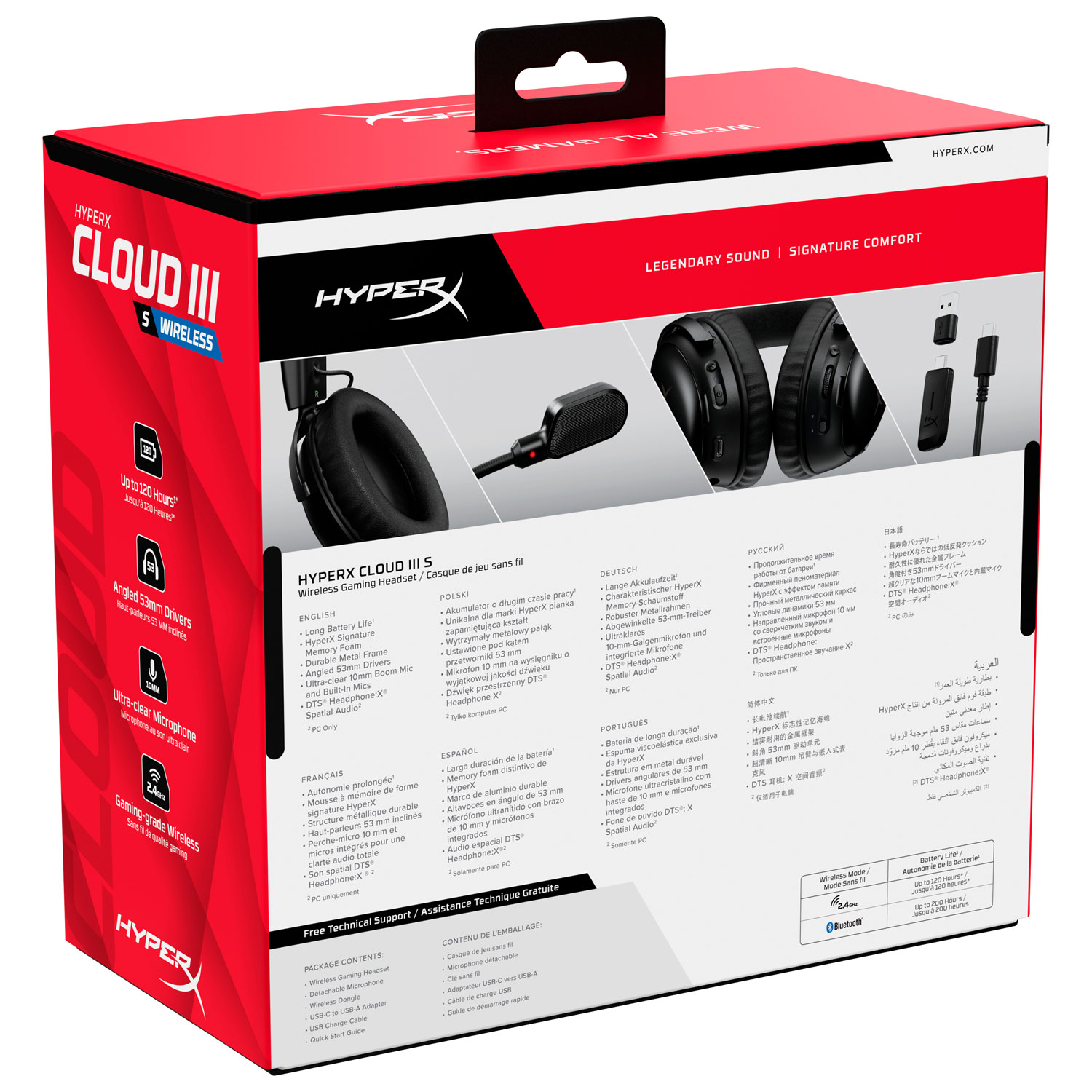 Casque de jeu multiplateforme sans fil avec microphone Cloud III S de HyperX - Noir