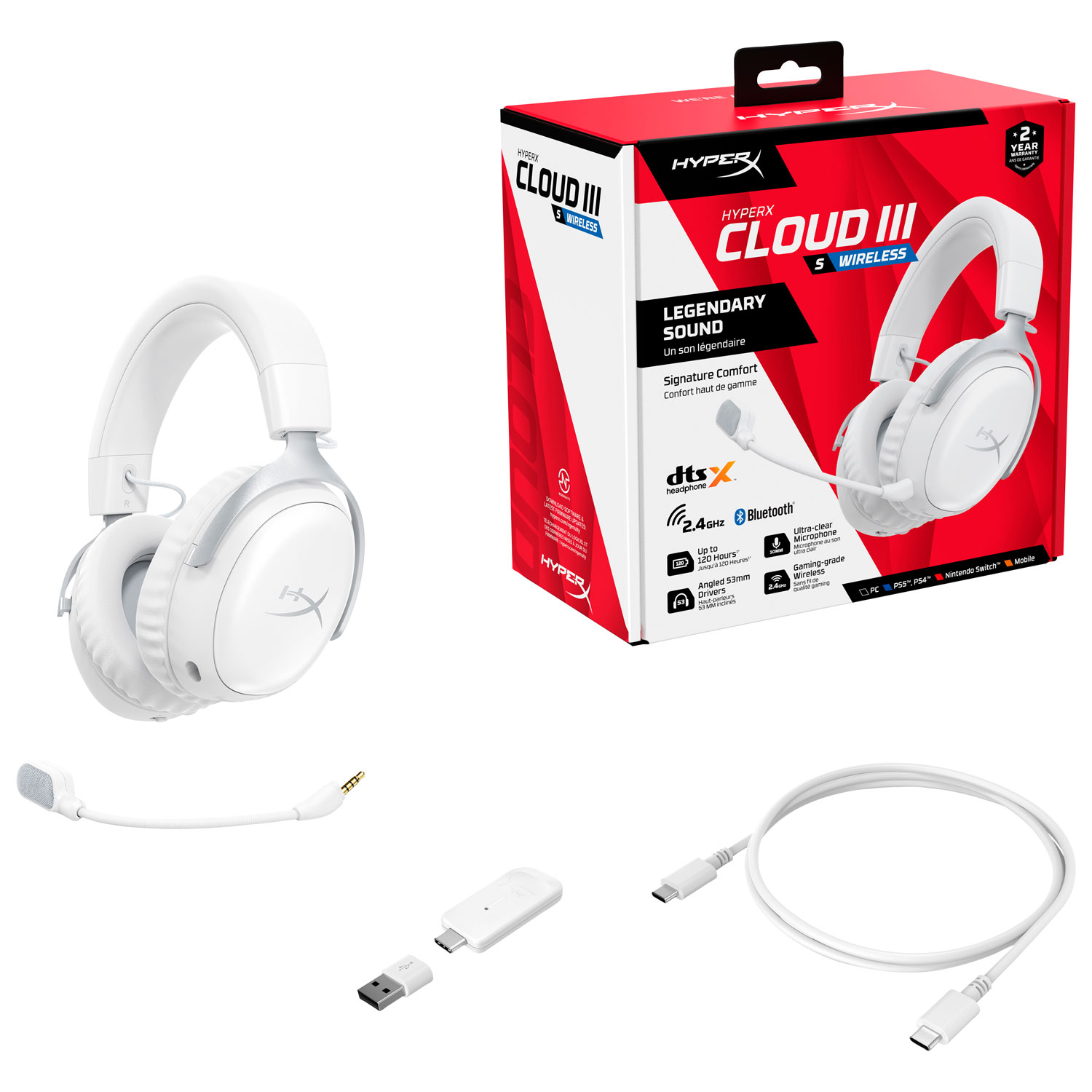 HyperX Cloud III S Wireless Gaming Headset - White