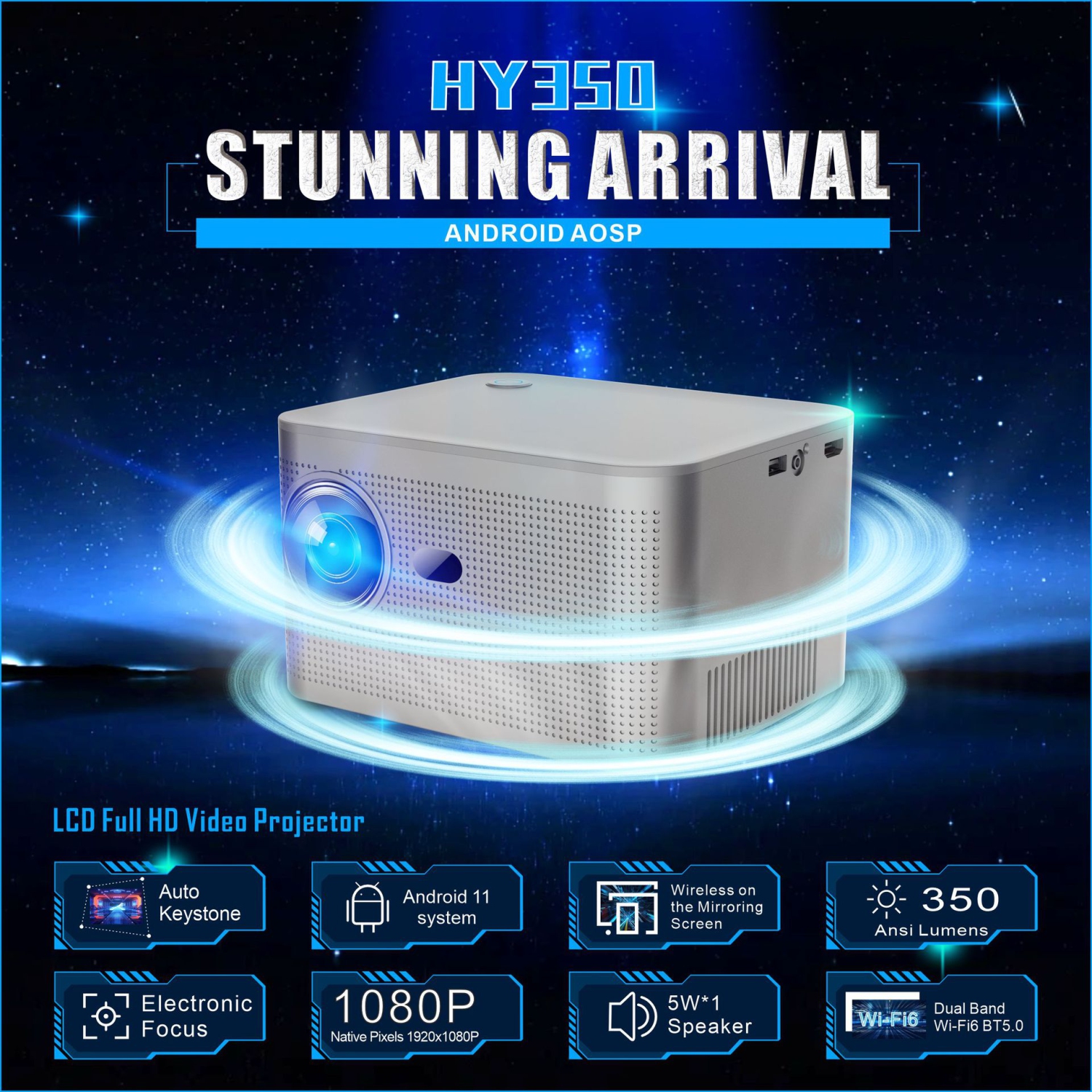 Home Projection | Original 1080p Full HD | 4K Hard Case Resolution | 800 ANSI Streams | Zenshi H713 Quad Core Processor 2GB 32GB | Takaho True Speaker