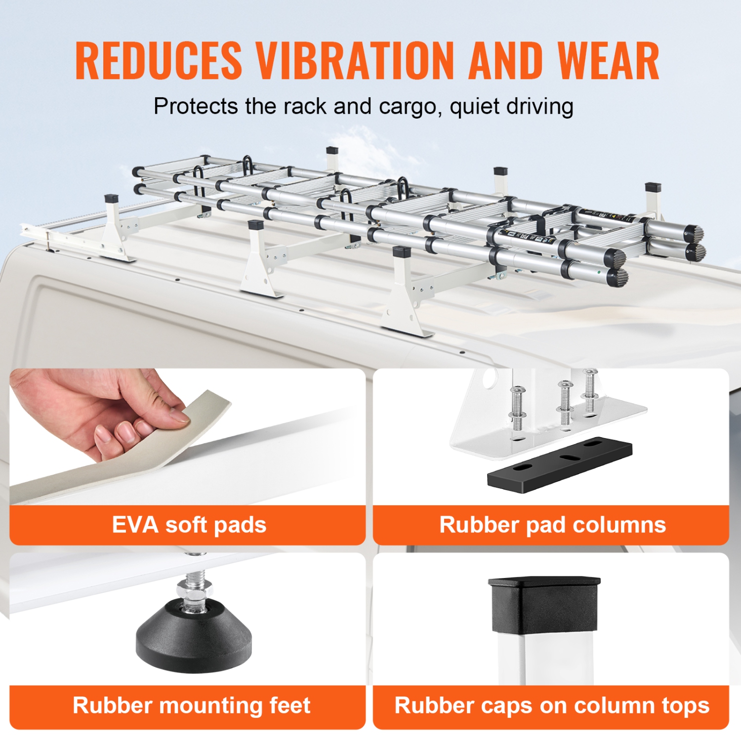 VEVOR 54" 3 Crossbars Ladder Roof Rack, Heavy-duty Steel Van Roof Rack, 800 lbs Capacity Van Ladder Rack with Cargo Roller and Straps, Fit for Ford