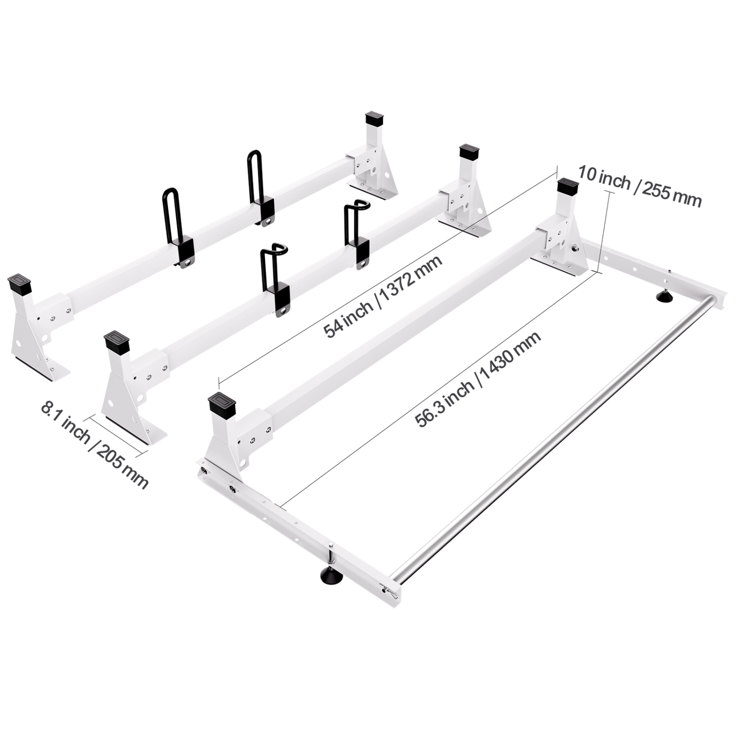 VEVOR 54" 3 Crossbars Ladder Roof Rack, Heavy-duty Steel Van Roof Rack, 800 lbs Capacity Van Ladder Rack with Cargo Roller and Straps, Fit for Ford