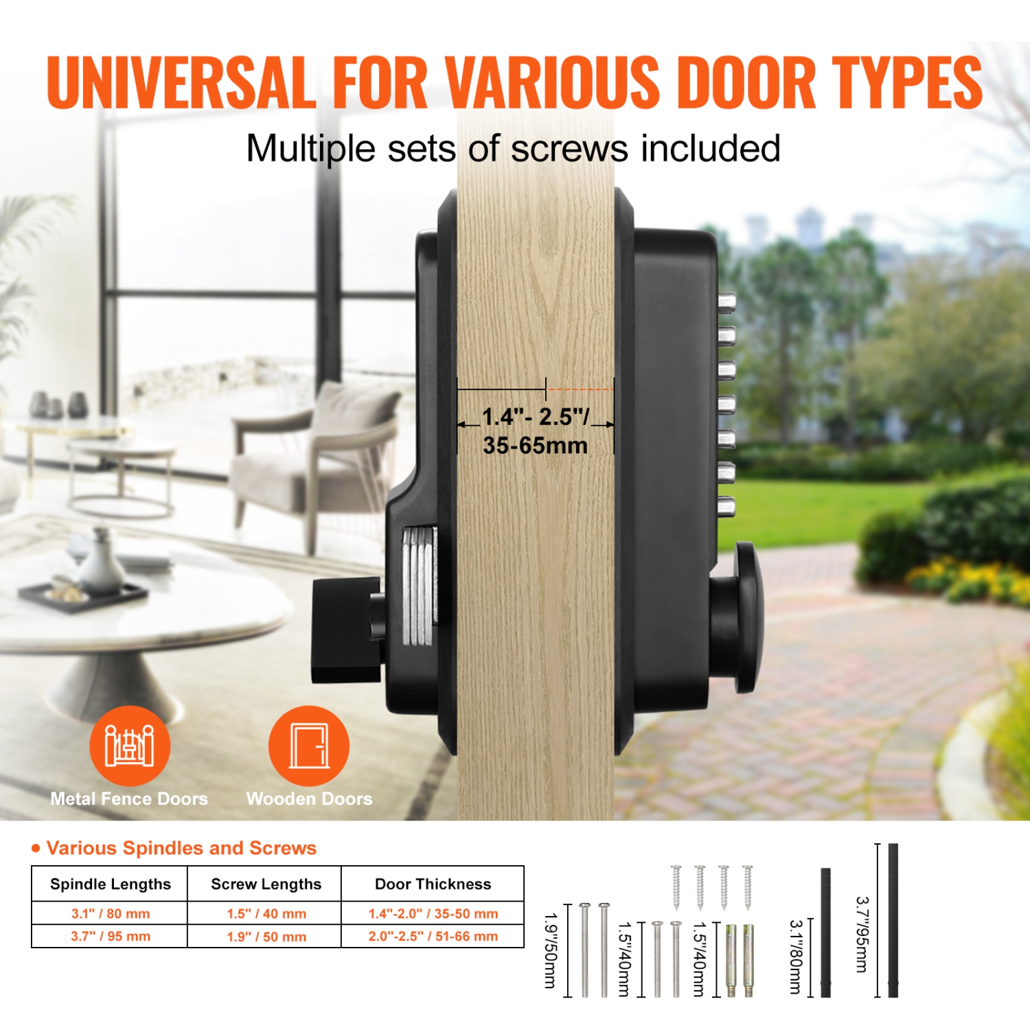 VEVOR 14 Digit Keypad, Mechanical Keyless Entry Door Lock, Water-proof Zinc Alloy, Outdoor Gate Door Locks Set with Surface-mounted Latch, Keypad and