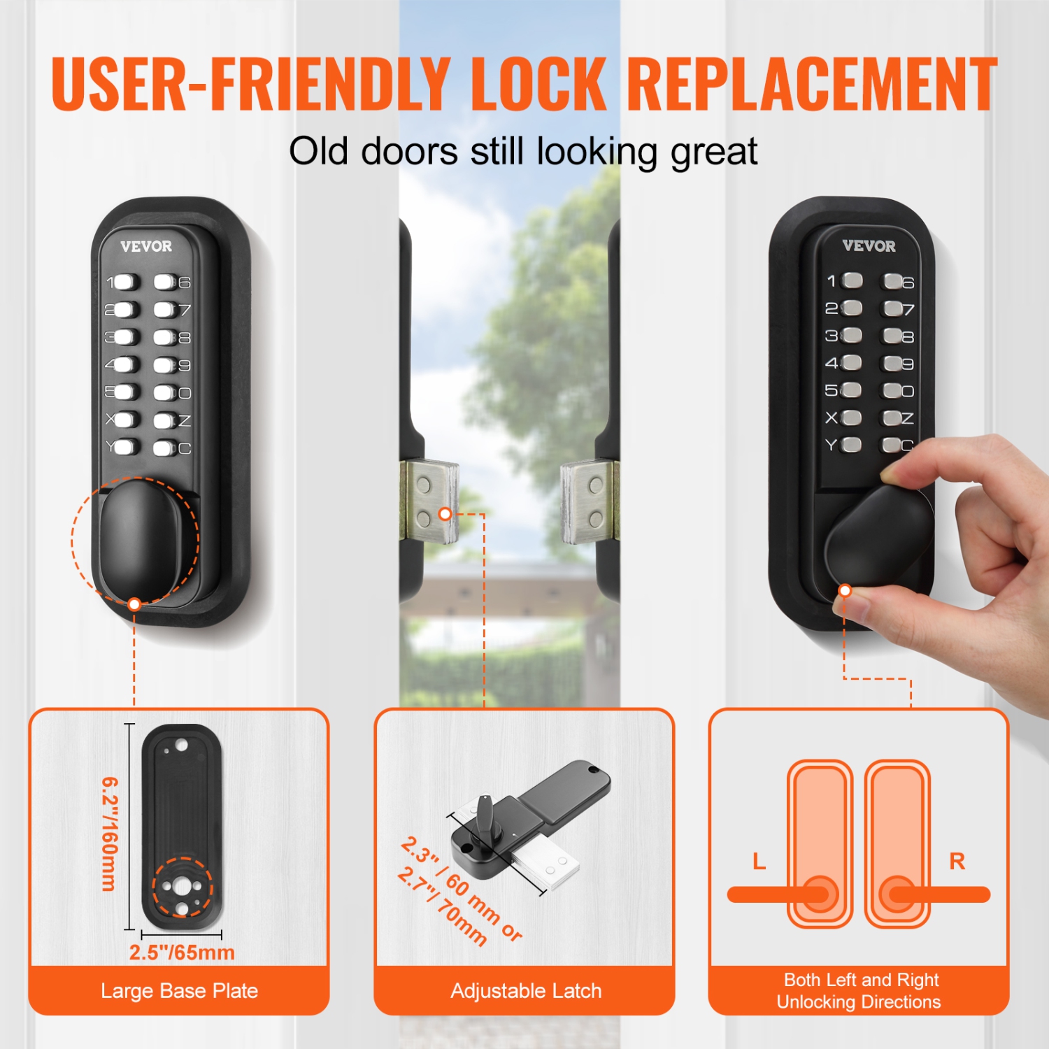 VEVOR 14 Digit Keypad, Mechanical Keyless Entry Door Lock, Water-proof Zinc Alloy, Outdoor Gate Door Locks Set with Surface-mounted Latch, Keypad and