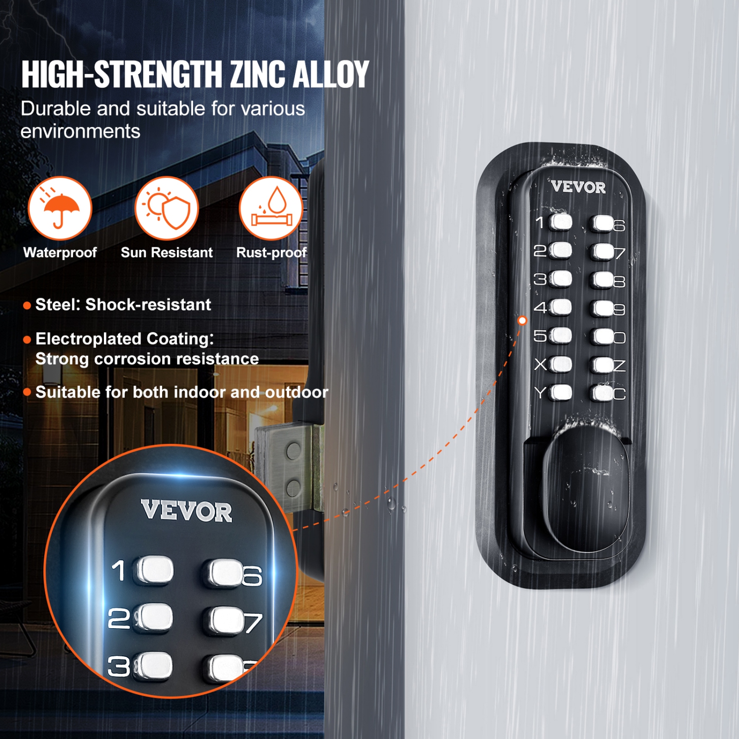 VEVOR 14 Digit Keypad, Mechanical Keyless Entry Door Lock, Water-proof Zinc Alloy, Outdoor Gate Door Locks Set with Surface-mounted Latch, Keypad and