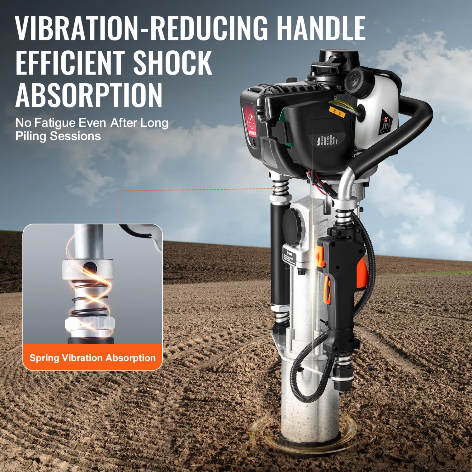 Tournevis à poteau en T à essence VEVOR 37,77&nbsp;cc, moteur à 4 temps avec tête de conduite à 3 bornes , Tournevis portatif 1000&nbsp;W pour ferme,