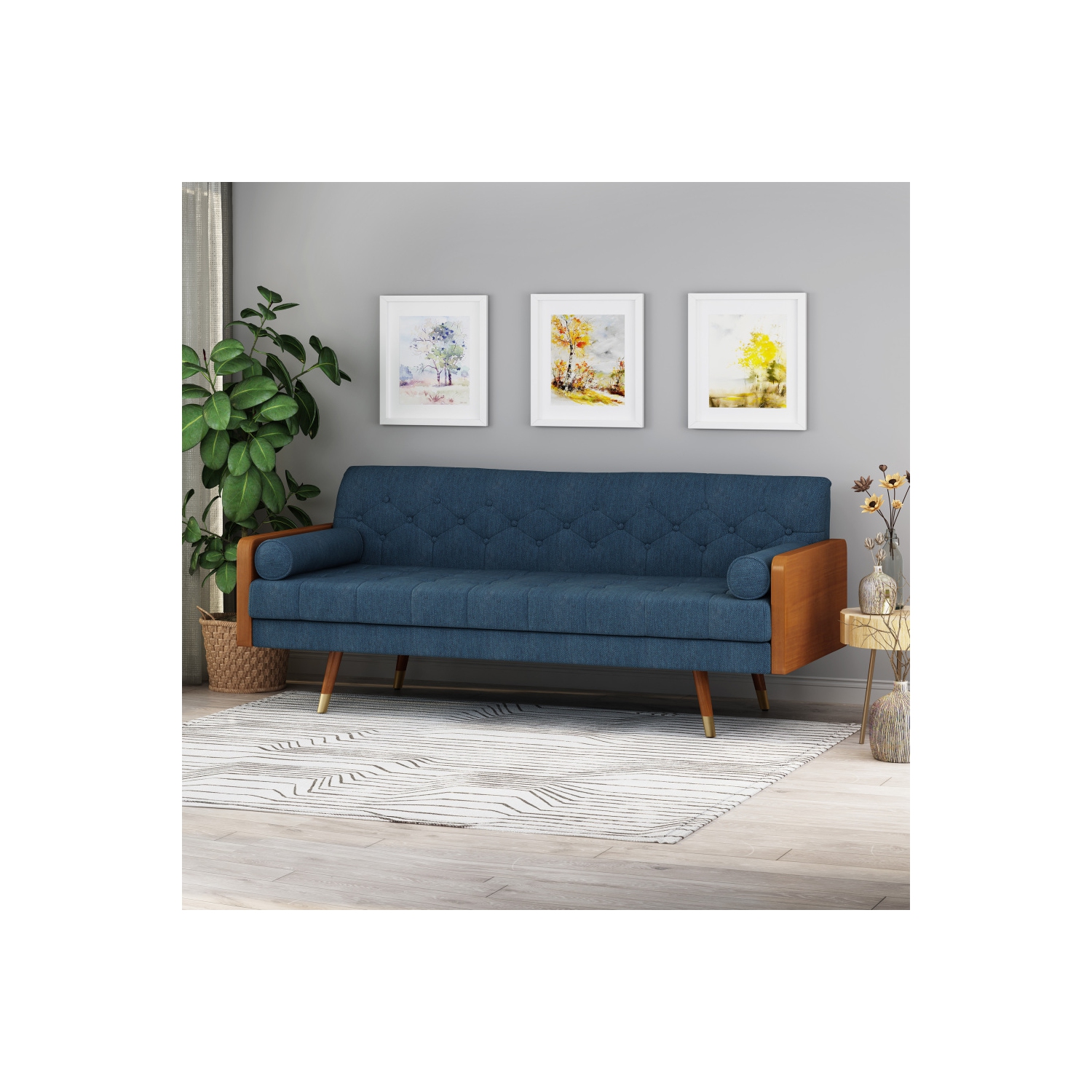 YOULIGHTS 72" Sofa Couch with Wood Frame,Button-Tufted Fabric Upholstery,Mid Century Modern Design