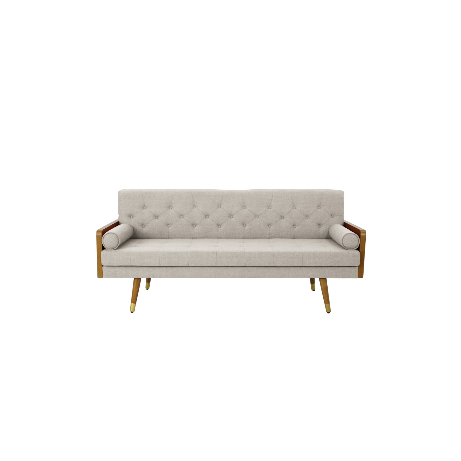 YOULIGHTS Mid Century Modern Tufted Fabric Sofa, Upholstered Sofa with Button-Tufted Waffle Stitch for Living Room, Mid-Century Modern Design, Beige