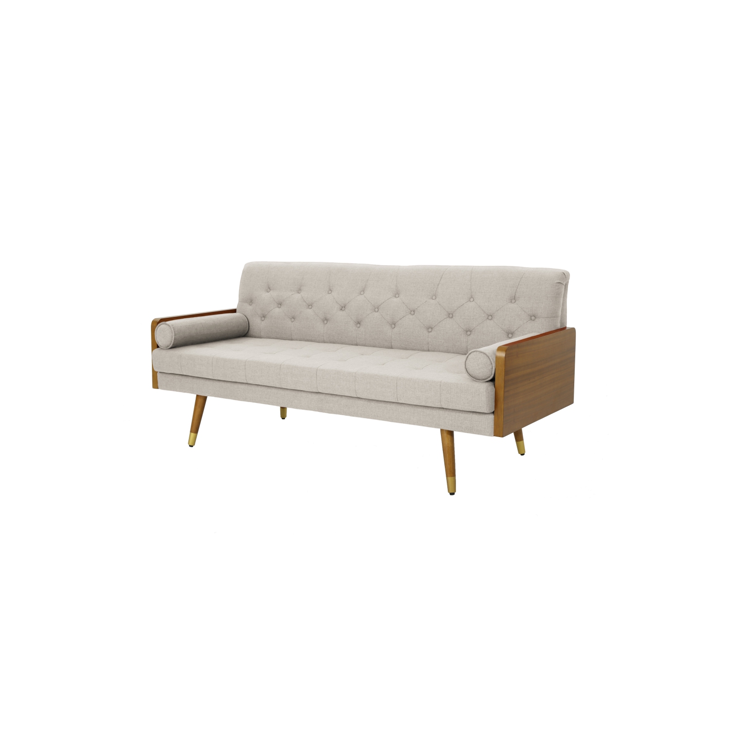 YOULIGHTS Mid Century Modern Tufted Fabric Sofa, Upholstered Sofa with Button-Tufted Waffle Stitch for Living Room, Mid-Century Modern Design, Beige