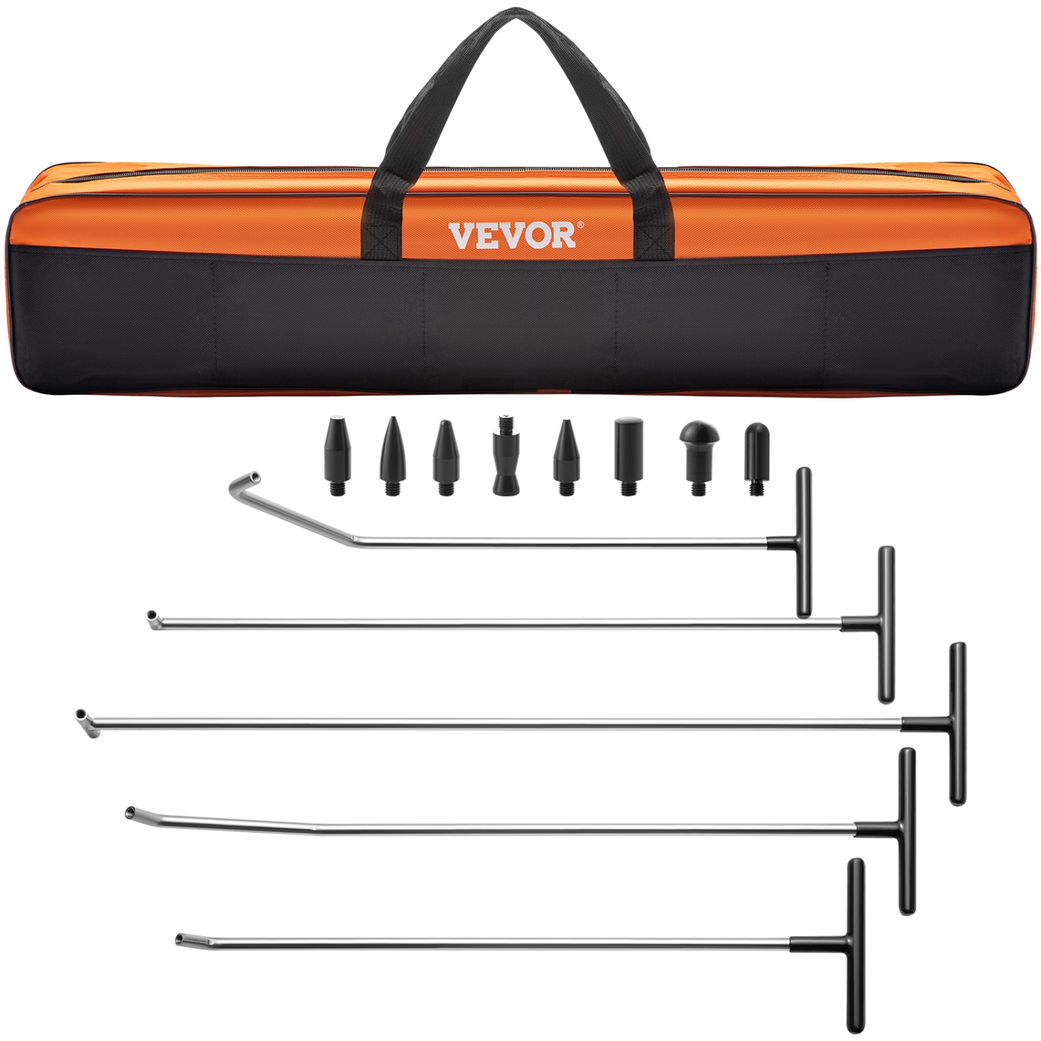 VEVOR 13 Piece Dent Eradication Set, Non-Paint Dent Fixing Instrument, 5 Piece Stainless Steel Dent Bars, 8 Piece Tapper Caps, Expert Hail Dent