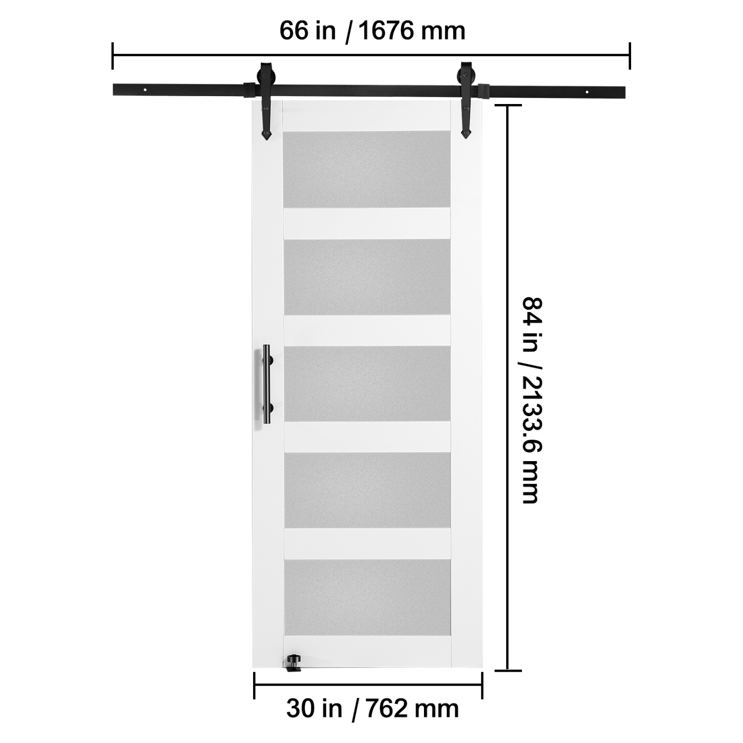 VEVOR 30" x 84" Barn Door and Hardware Kit, Wood and Glass Sliding Barn Door, Smoothly and Quietly, Barn Door Kit with 8-in-1 Floor Guide and Door