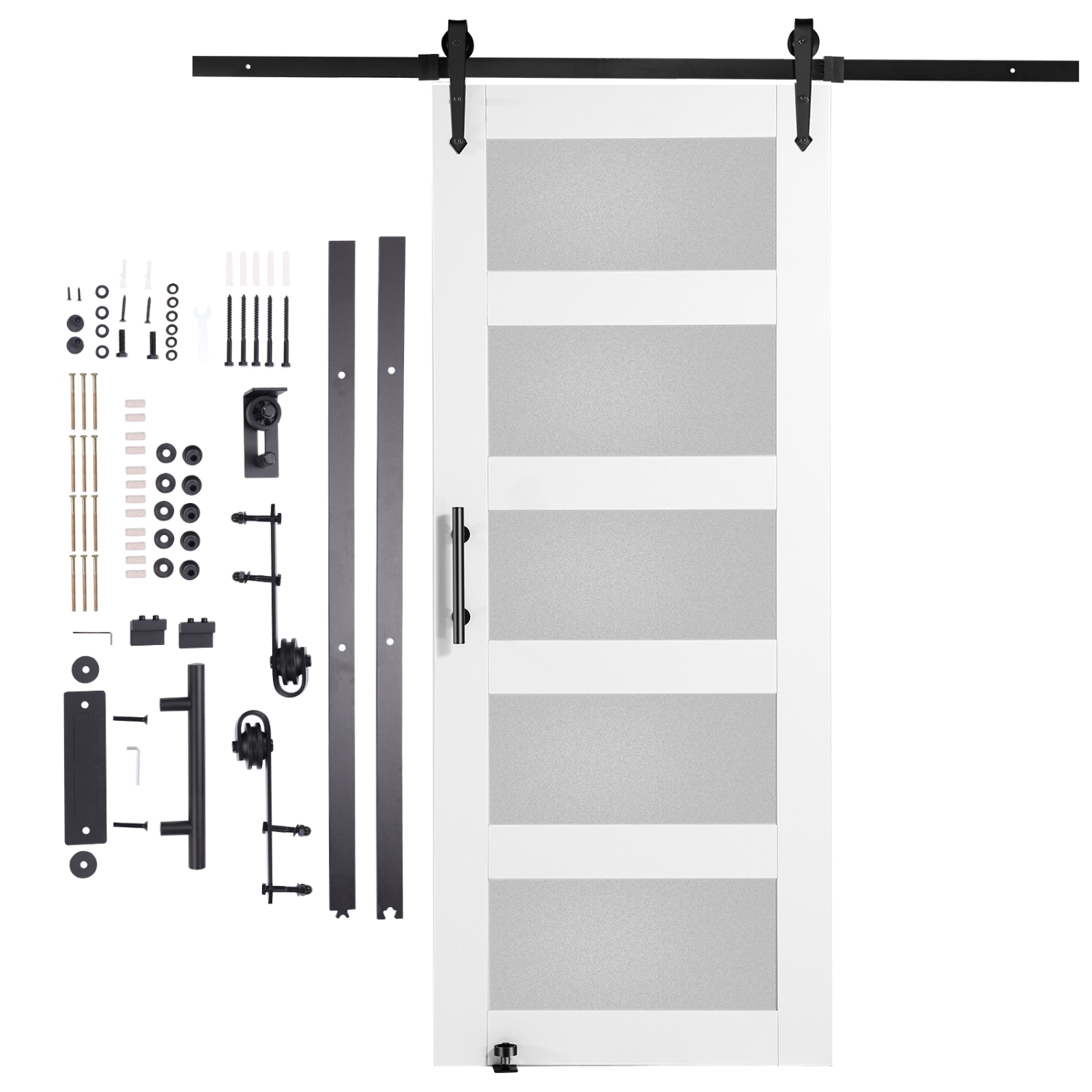 VEVOR 30" x 84" Barn Door and Hardware Kit, Wood and Glass Sliding Barn Door, Smoothly and Quietly, Barn Door Kit with 8-in-1 Floor Guide and Door
