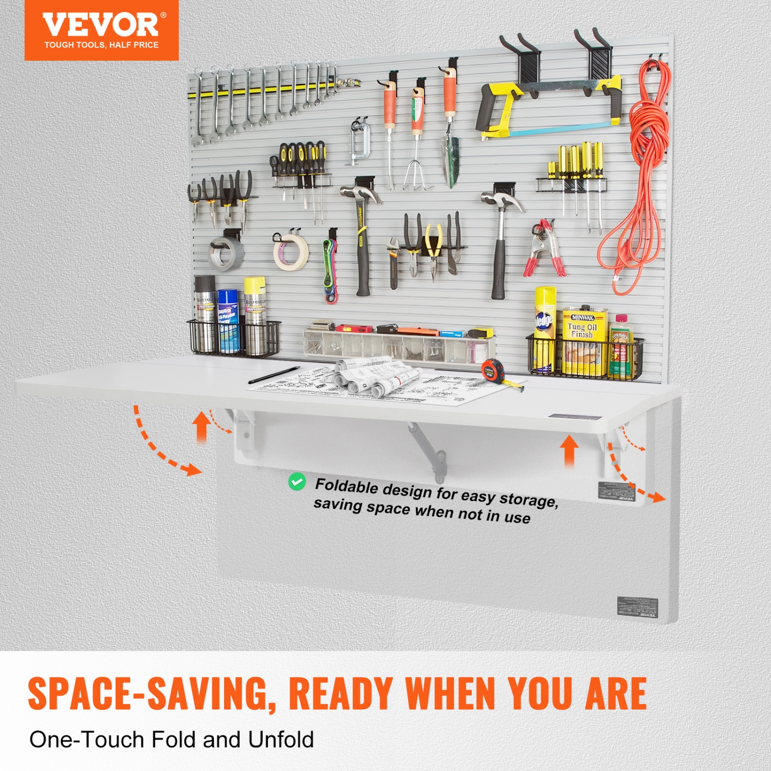 VEVOR 31.5" x 19.69" Wall Mounted Folding Table, Wall Mount Drop Leaf Table, Floating Desk with Iron Bracket, Fold Down Desk for Small Spaces, Home