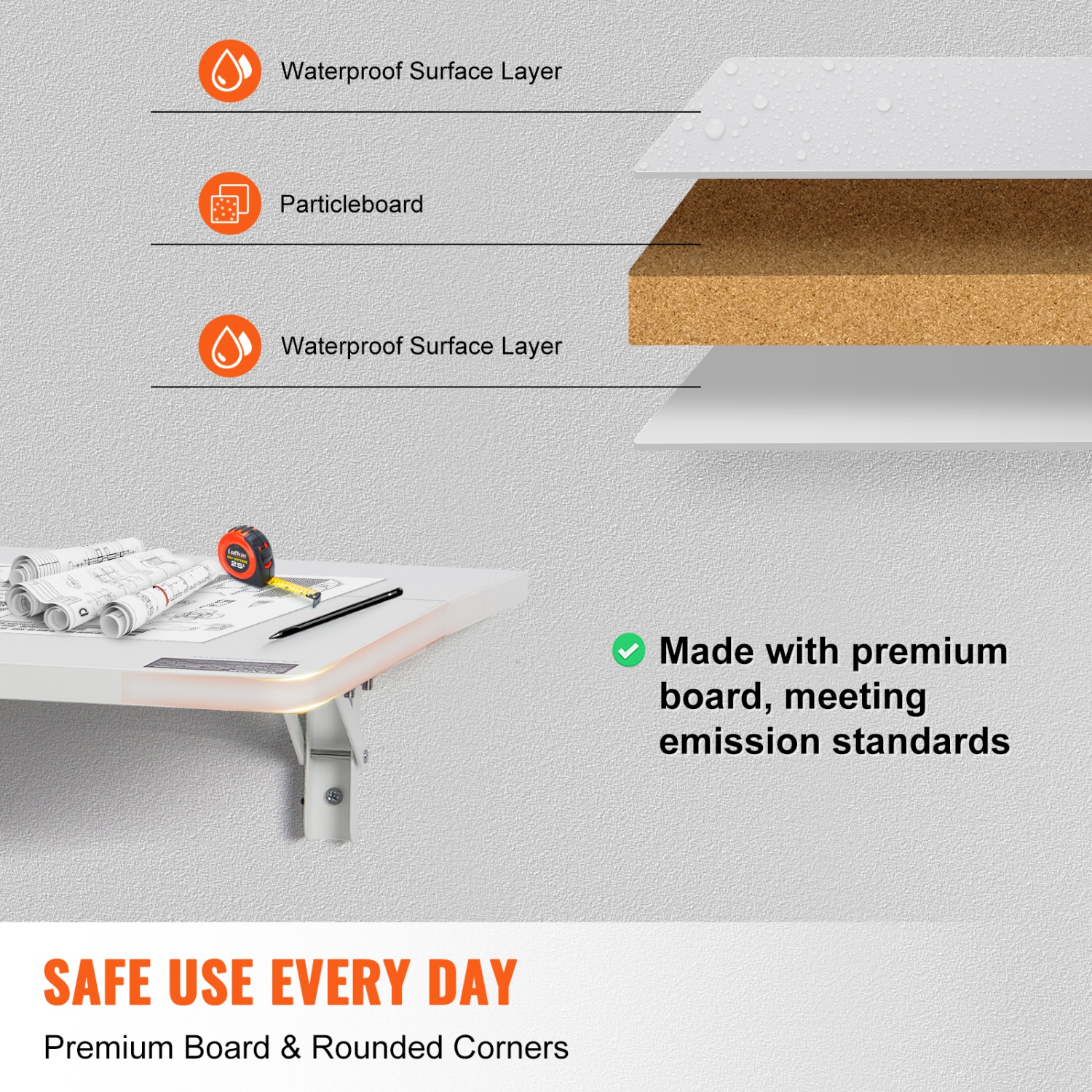 VEVOR 31.5" x 19.69" Wall Mounted Folding Table, Wall Mount Drop Leaf Table, Floating Desk with Iron Bracket, Fold Down Desk for Small Spaces, Home