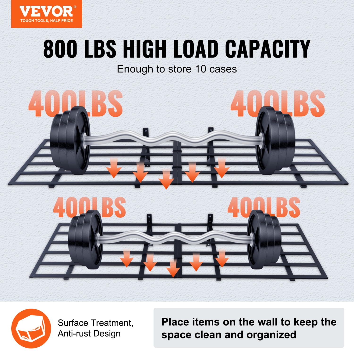 VEVOR 6 x 2 ft Garage Storage Shelving, 2 Pack, Heavy Duty Garage Shelves Wall Mounted, 1600 lbs Load Capacity(Total) Garage Storage Rack Floating