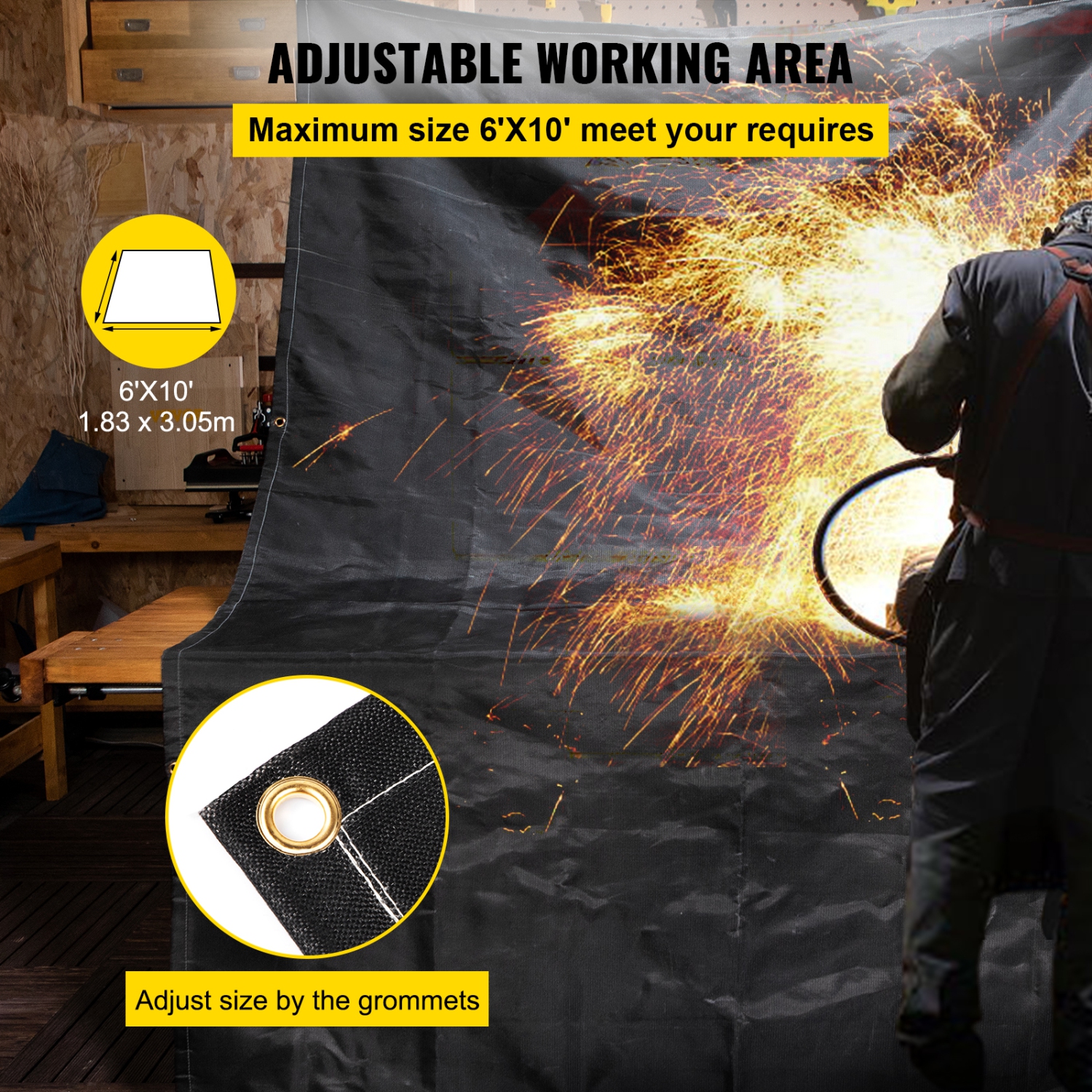 VEVOR 6' x 10'&nbsp;Fire Blankets, 2 Pack Welding Blankets, Fire Suppression Blanket, 1022&nbsp;°F Flame Retardant Blanket, Black&nbsp;Fire Emergency