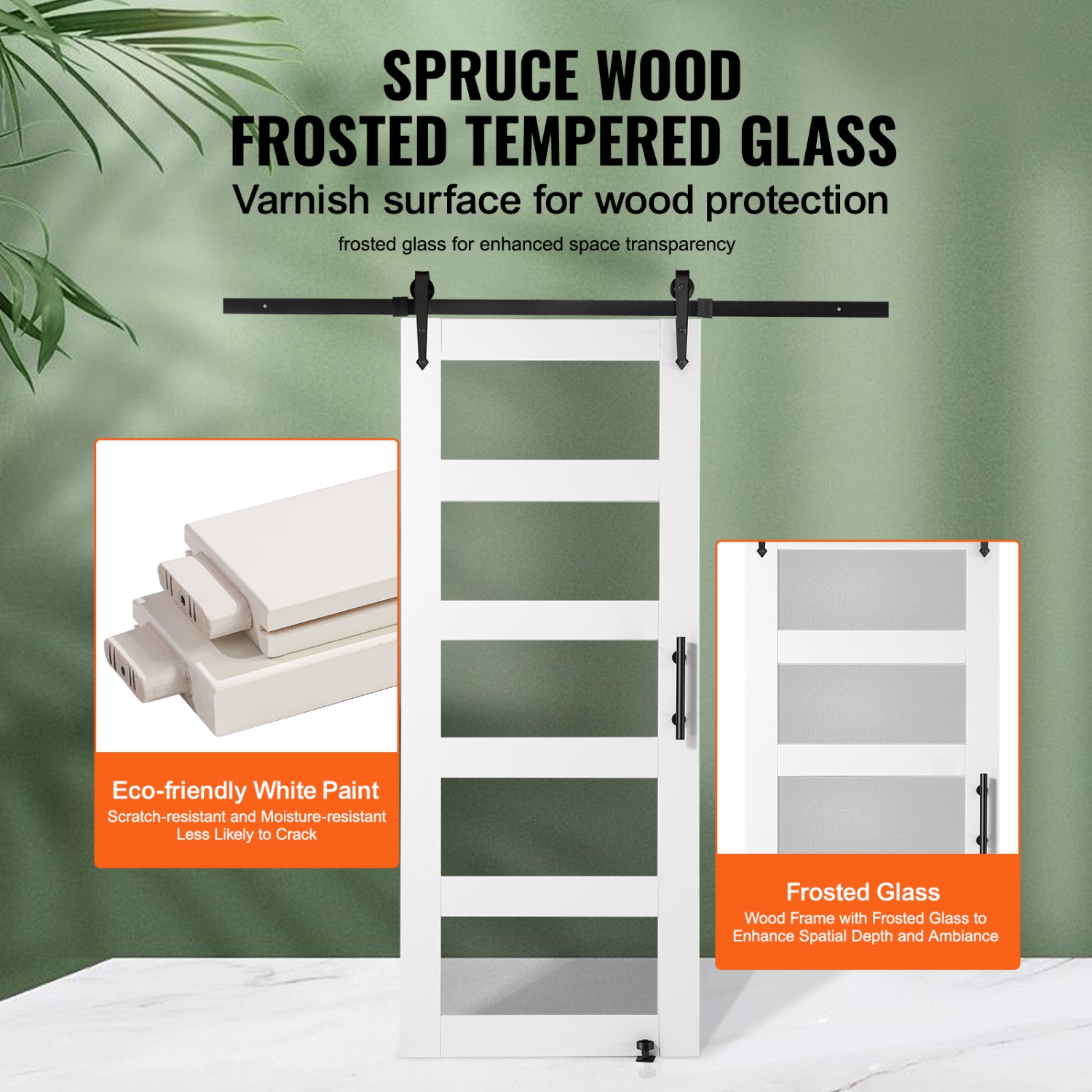 VEVOR 32" x 84" Barn Door and Hardware Kit, Wood and Glass Sliding Barn Door, Smoothly and Quietly, Barn Door Kit with 8-in-1 Floor Guide and Door