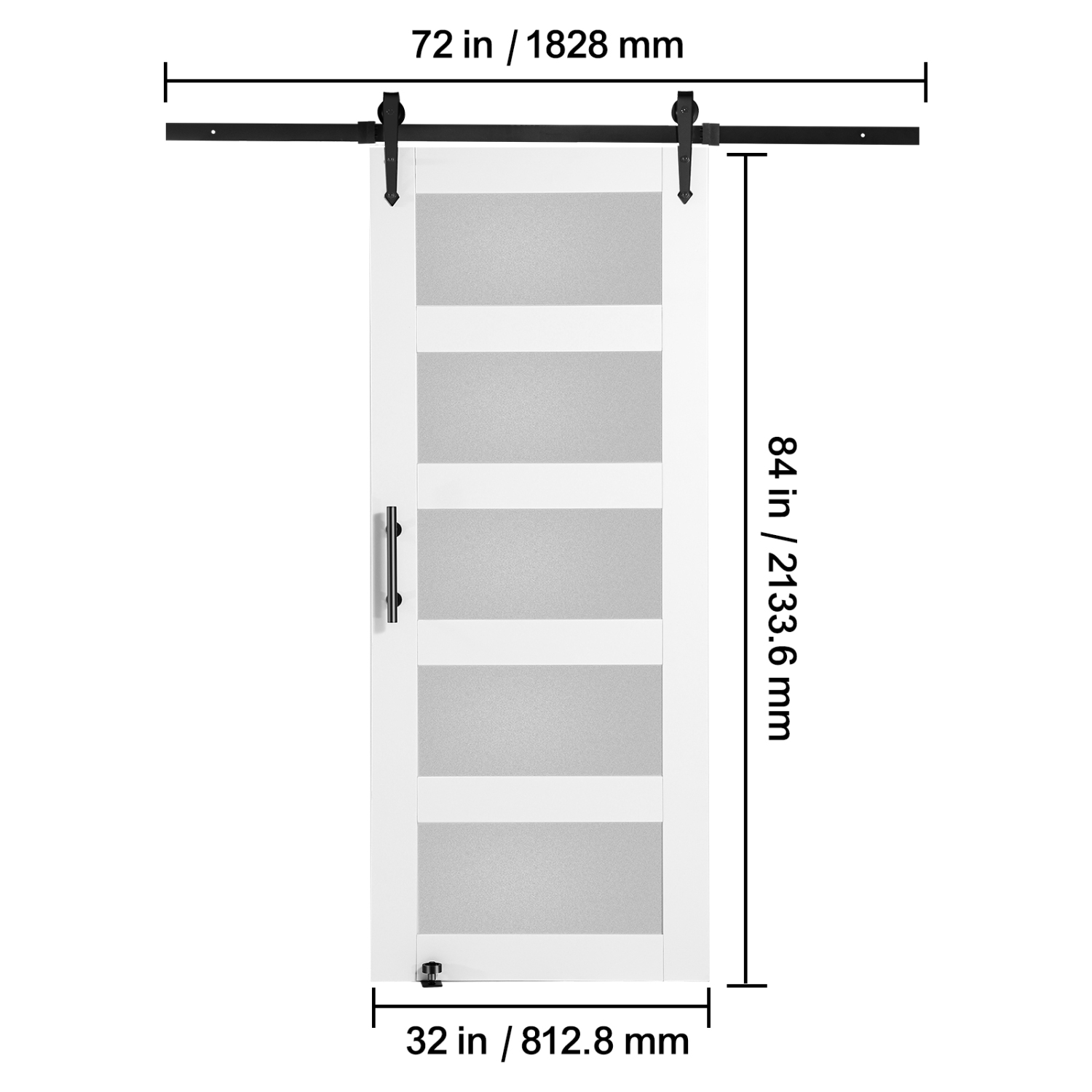 VEVOR 32" x 84" Barn Door and Hardware Kit, Wood and Glass Sliding Barn Door, Smoothly and Quietly, Barn Door Kit with 8-in-1 Floor Guide and Door